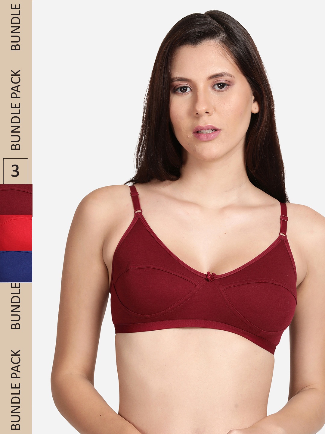 

shyaway Pack Of 3 Non Padded Non-Wired Cotton Bra, Maroon