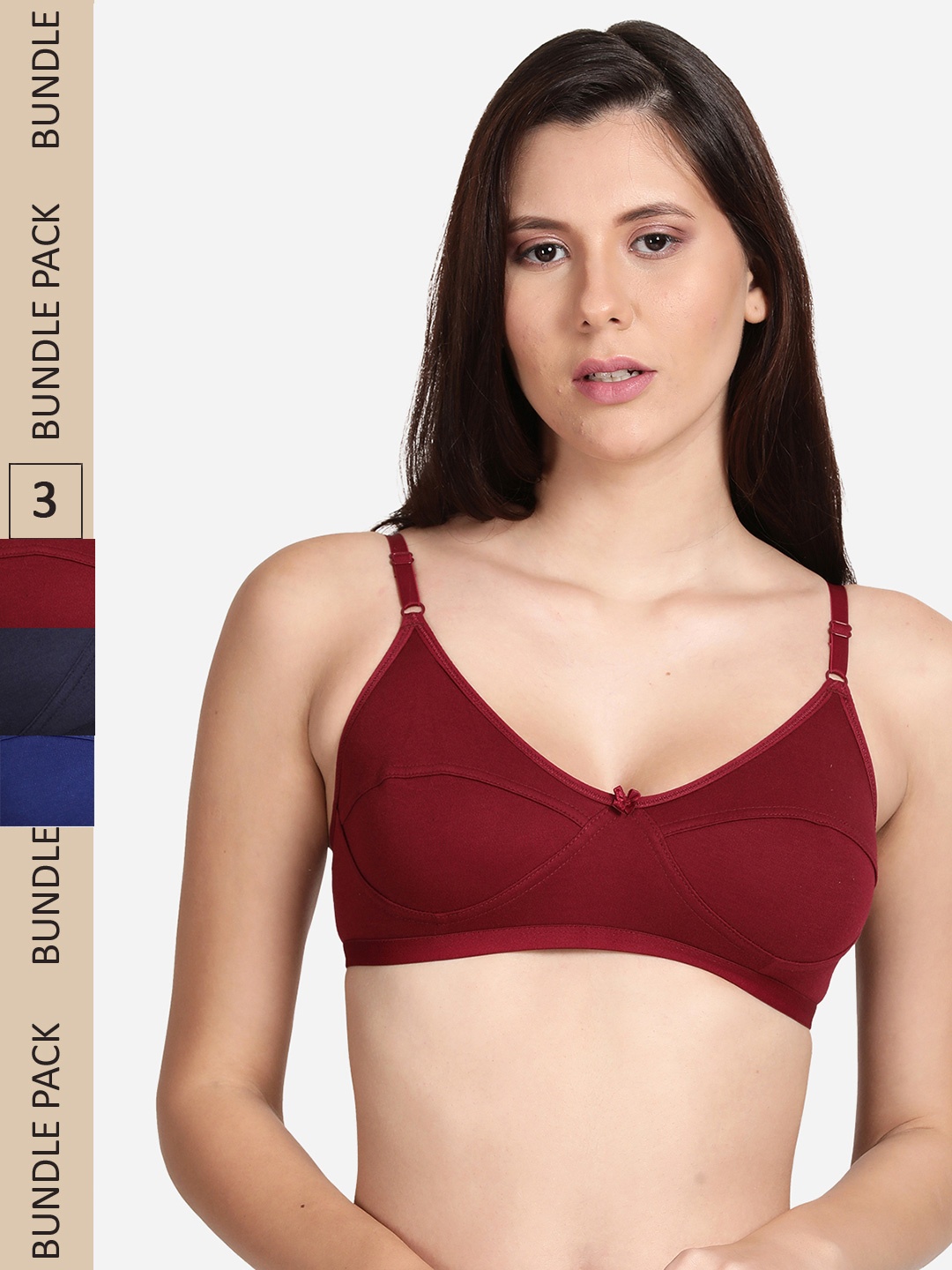 

shyaway Woman Pack of 3 Maroon Blue & Black Bra