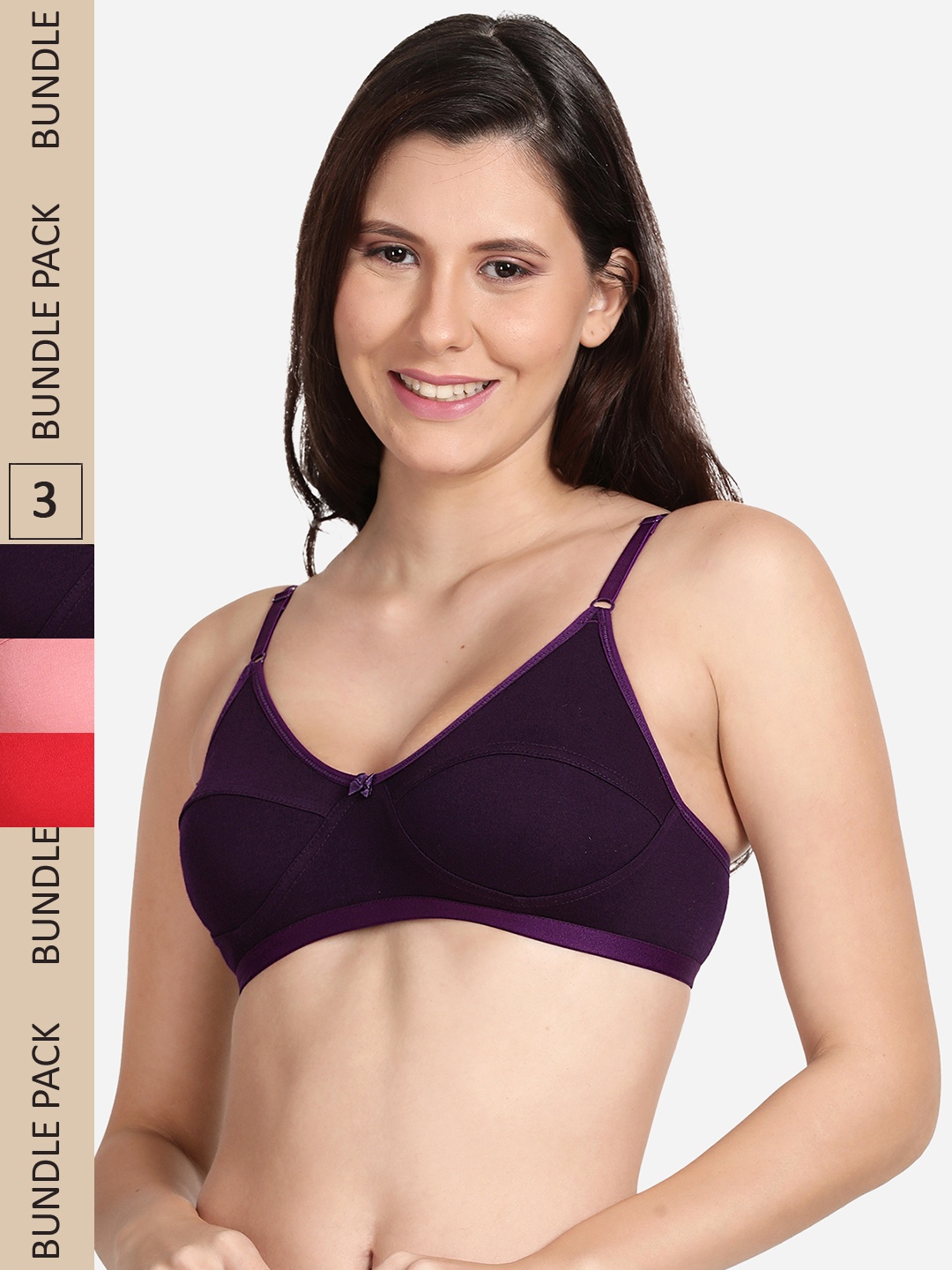 

shyaway Pack of 3 Solid Bra shyl-P3-0076-32B-Pink