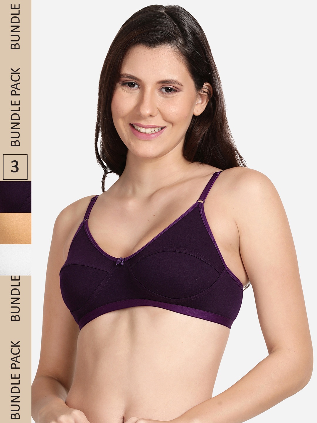 

shyaway Pack Of 3 Non Padded Non-Wired Cotton Bras, Nude