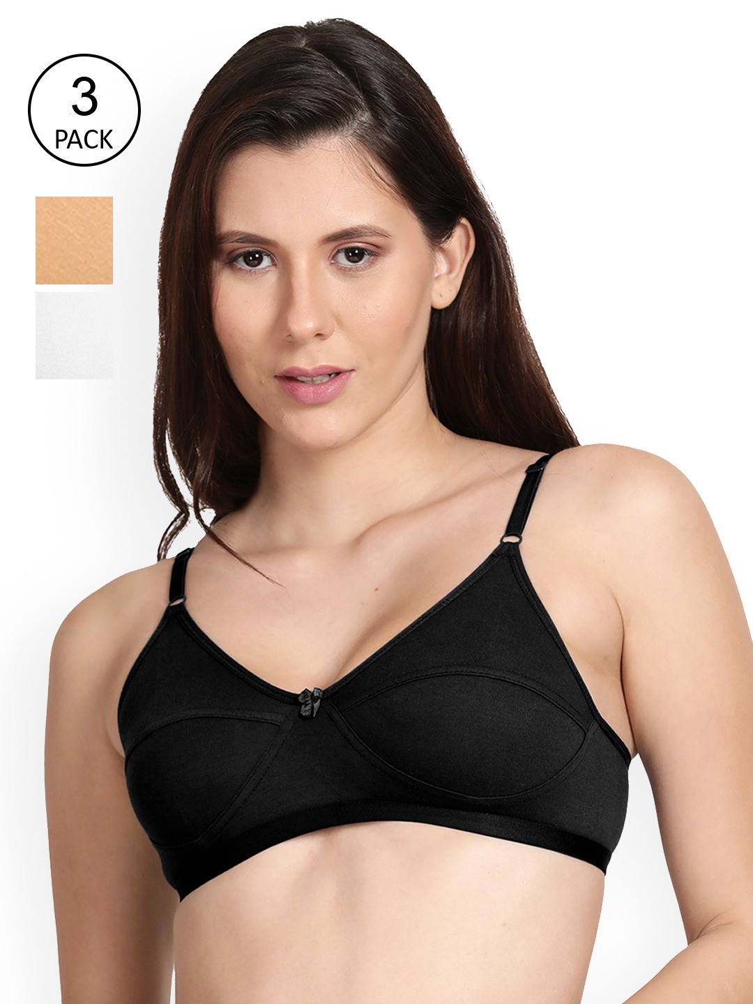 

shyaway Pack Of 3 Solid Everyday Bras - Wireless Non-Padded, Black