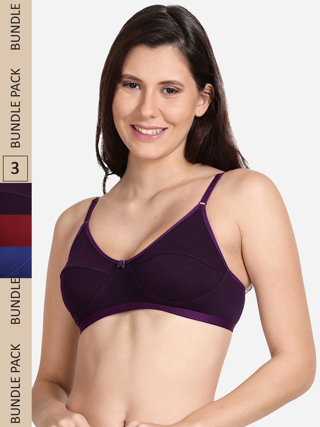 

shyaway Pack Of 3 Non Padded Non-Wired Cotton Bras, Maroon