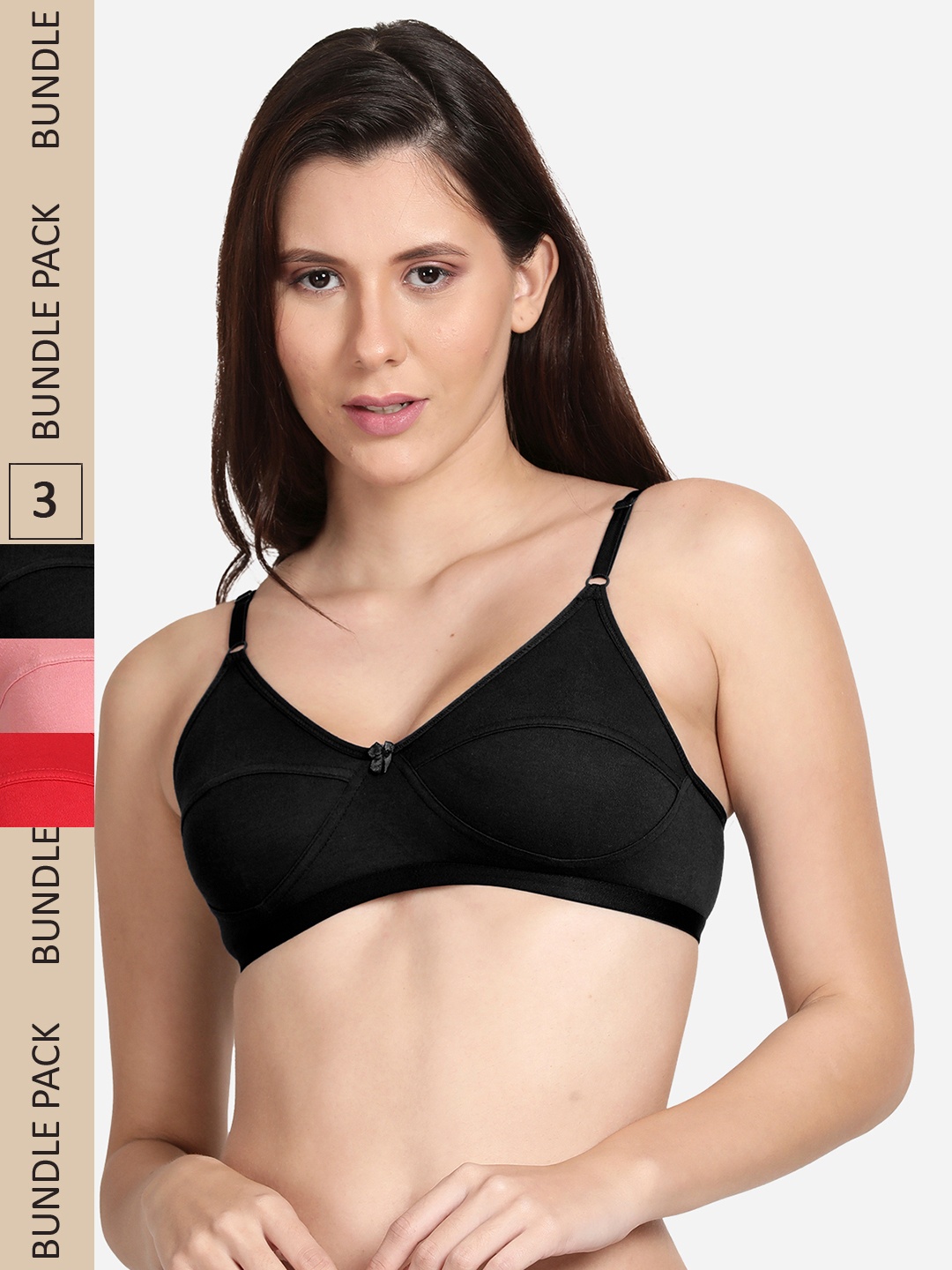 

shyaway Pack Of 3 Non Padded Non-Wired Cotton Bras, Black