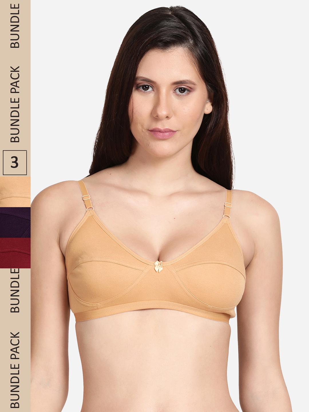 

shyaway Pack Of 3 Non Padded Non-Wired Cotton Bras, Nude