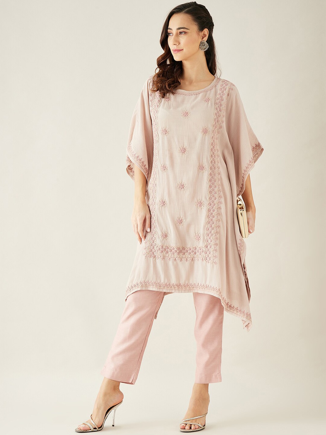 

The Kaftan Company Women Floral Embroidered Kurta with Trousers, Beige