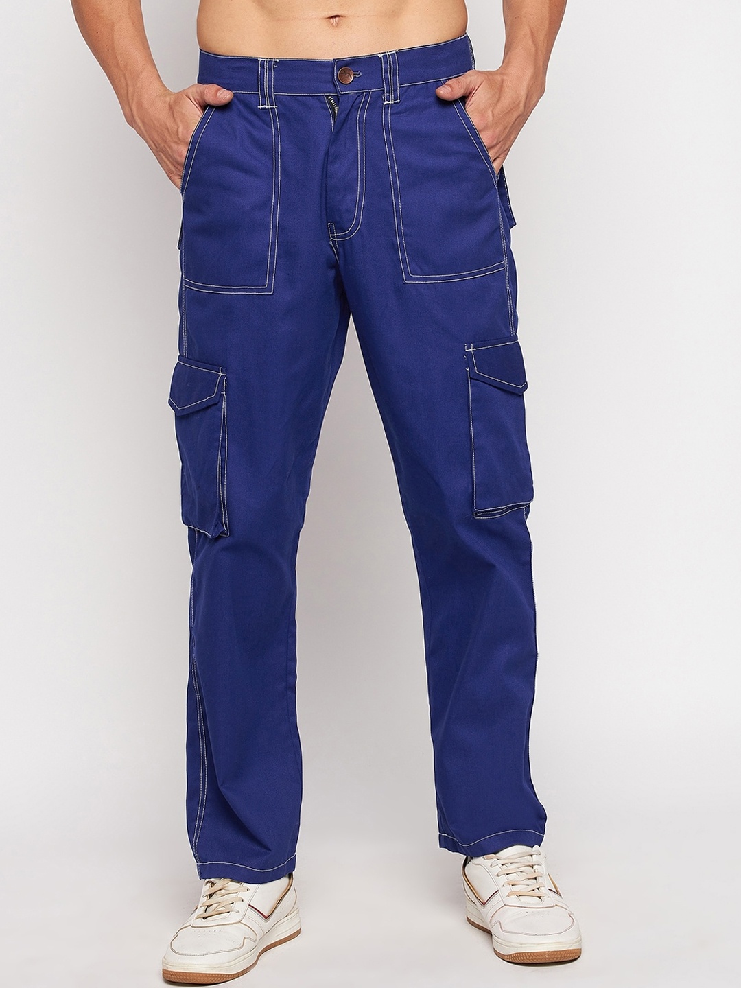 

FUGAZEE Men Blue Relaxed Loose Fit Cargos Trousers