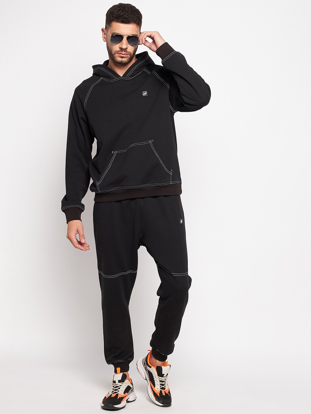 

FUGAZEE Men Black Solid Pure Cotton Tracksuits
