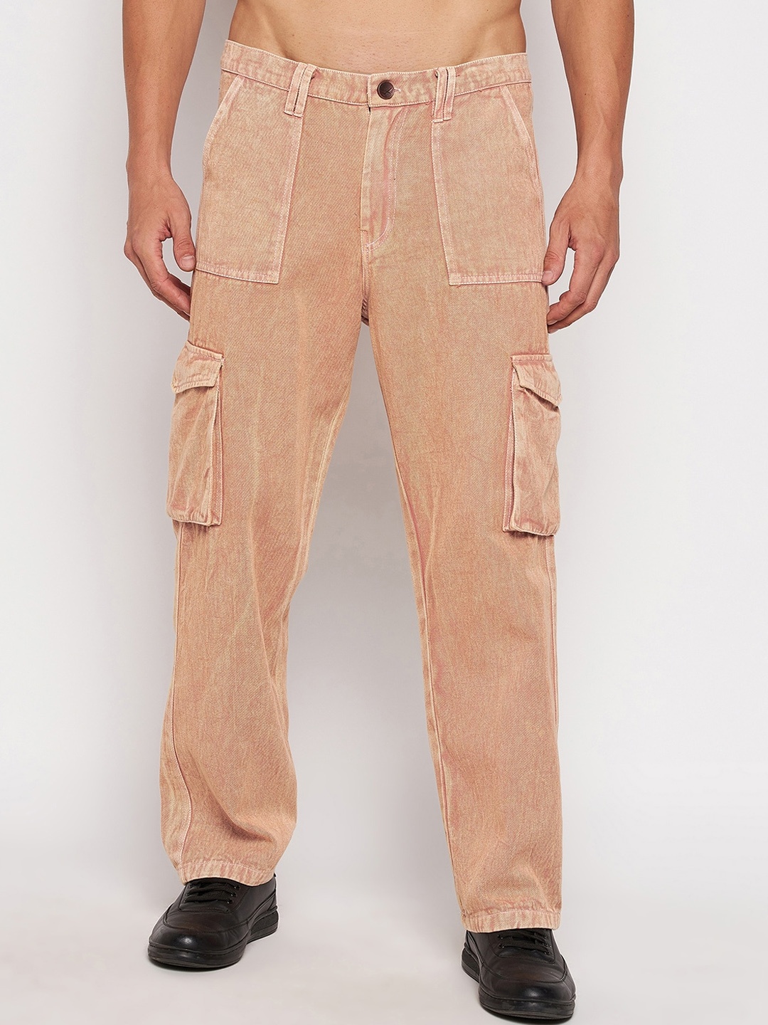 

FUGAZEE Men Rust Relaxed Loose Fit Cargos Pure Cotton Trouser