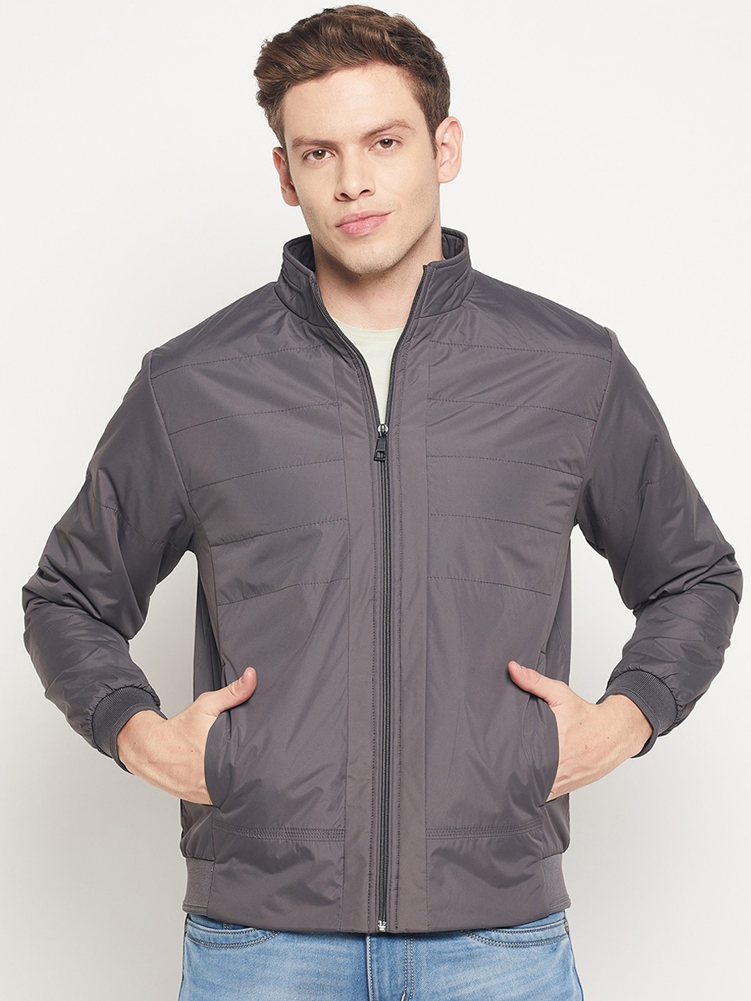Spirit Men Grey Windcheater and Water Resistant Long Sleeves Padded Jacket