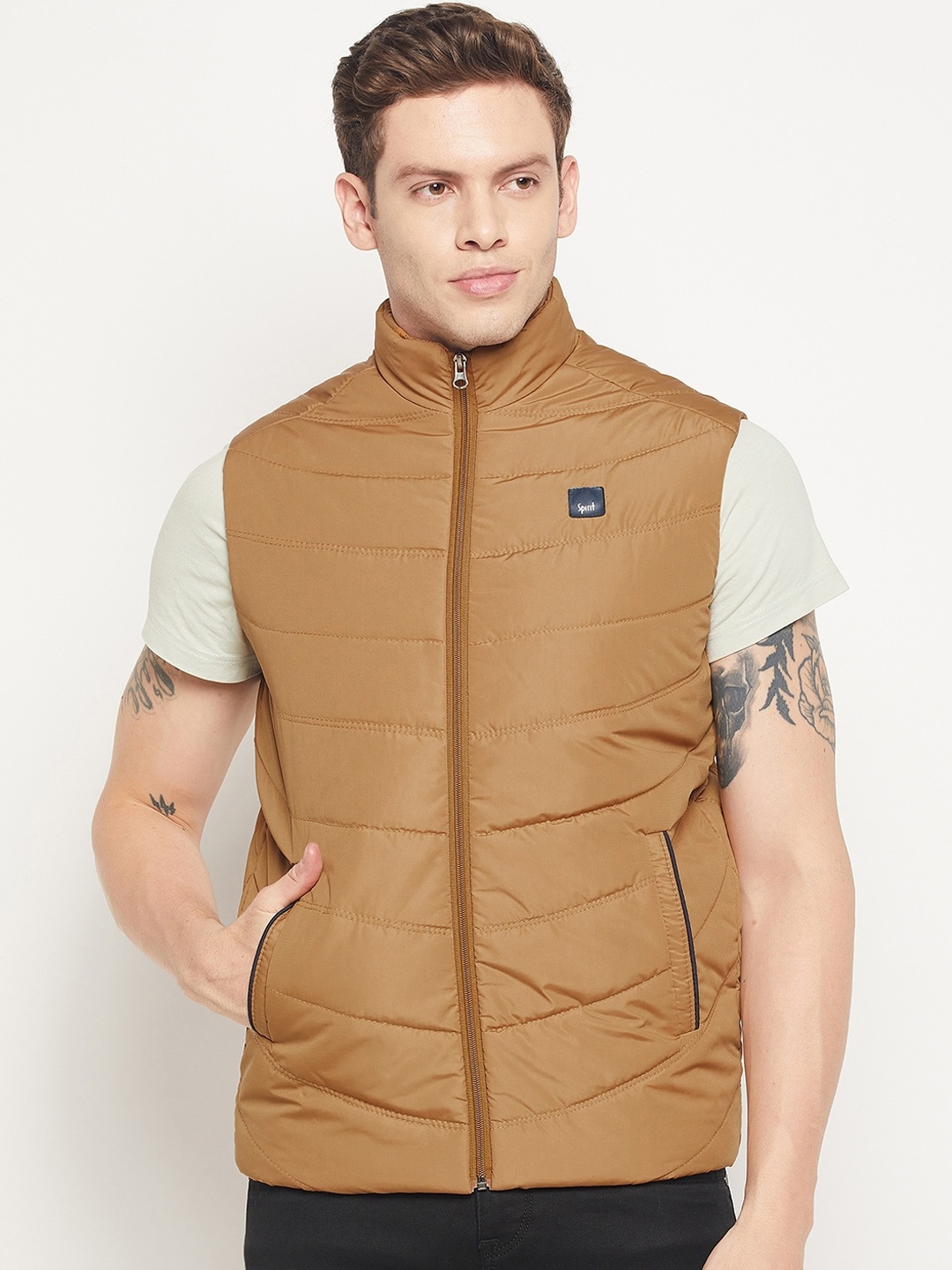 

Spirit Men Mustard Windcheater and Water Resistant Padded Jacket