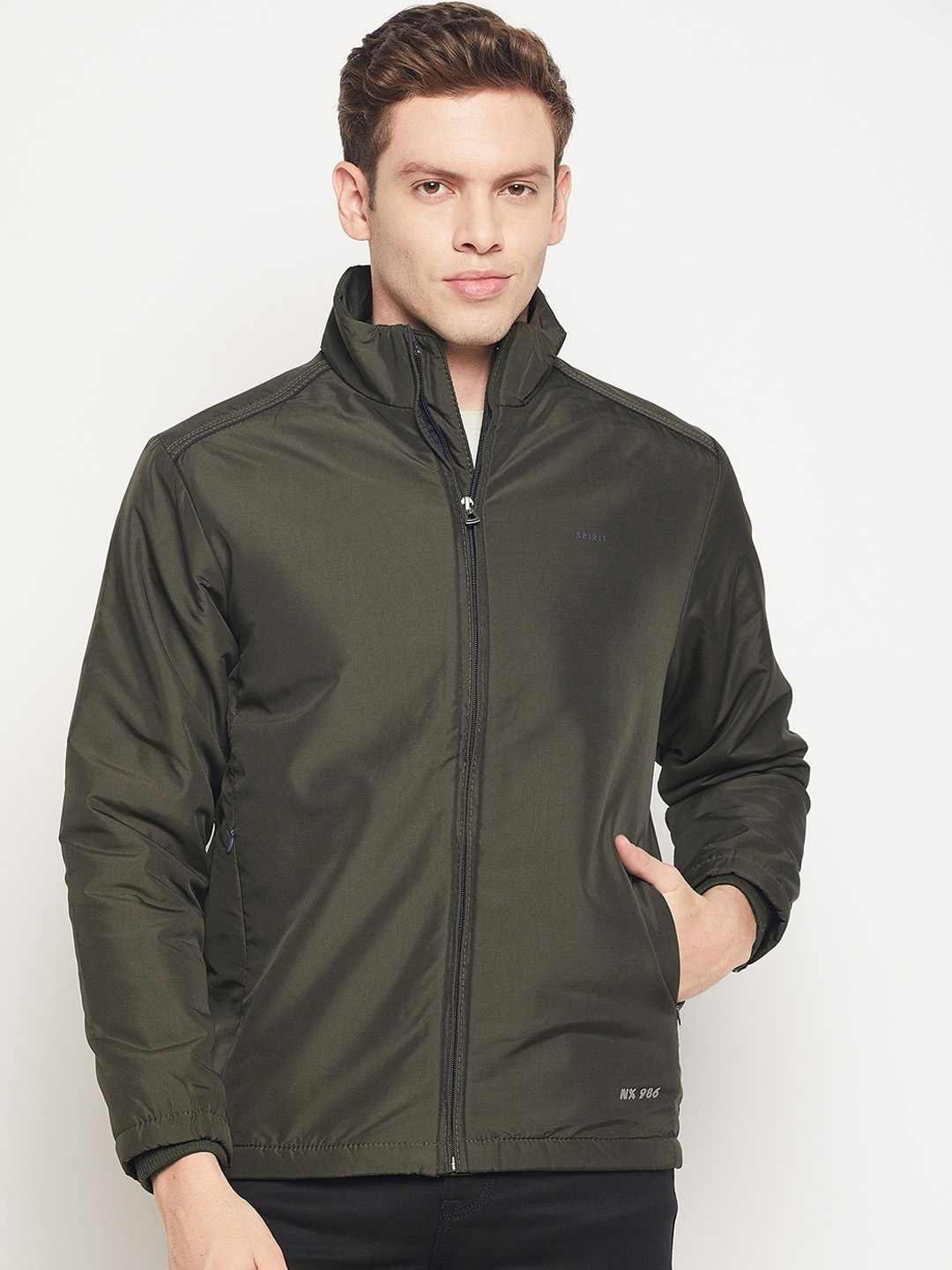 

Spirit Men Olive Green Windcheater and Water Resistant Padded Jacket