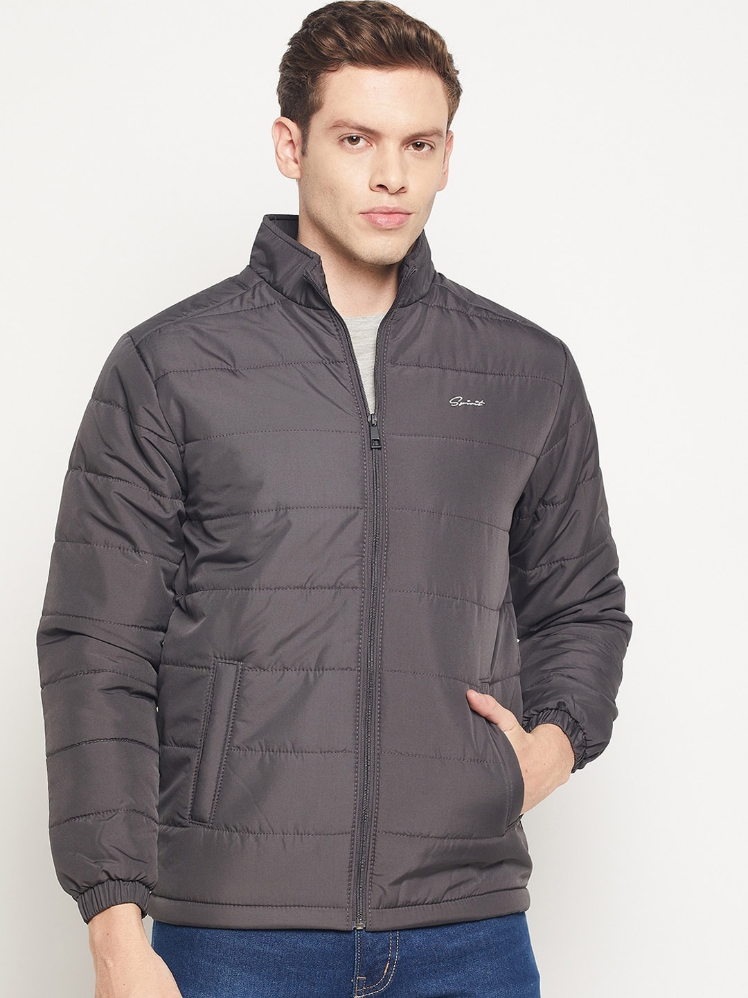 Spirit Men Grey Windcheater and Water Resistant Padded Jacket