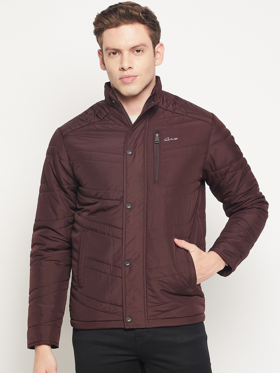 

Spirit Men Burgundy Windcheater and Water Resistant Padded Jacket