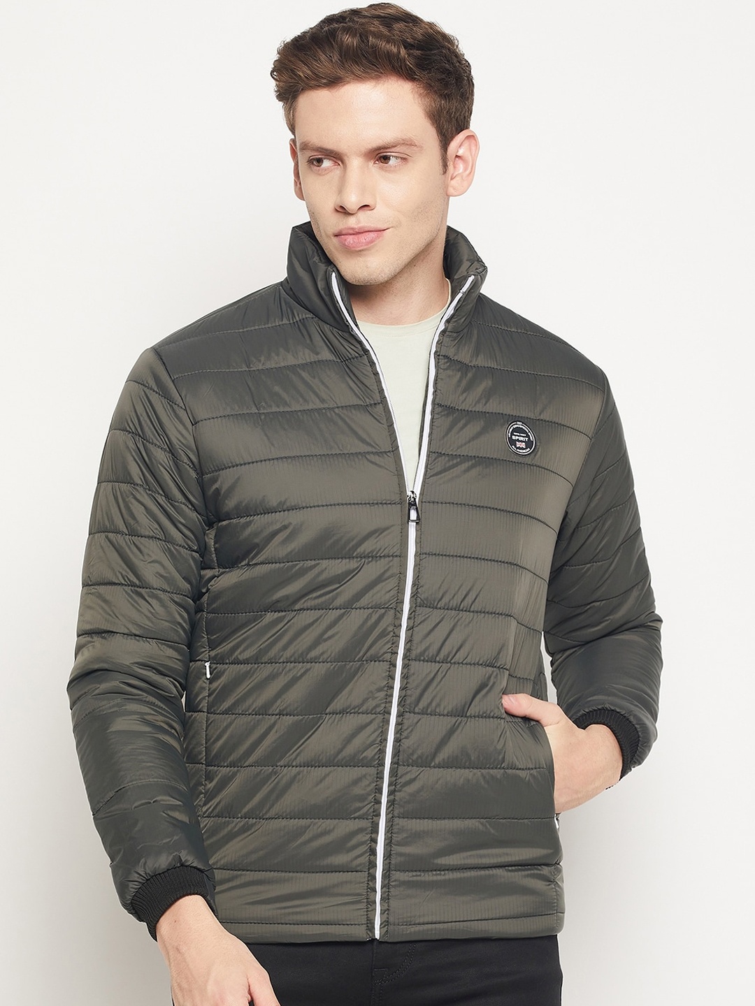 Spirit Men Olive Green Windcheater and Water Resistant Puffer Jacket