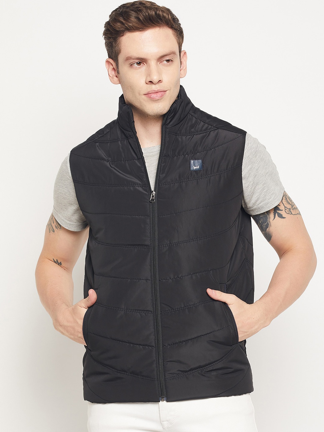 

Spirit Men Black Windcheater and Water Resistant Puffer Sleeveless Jacket