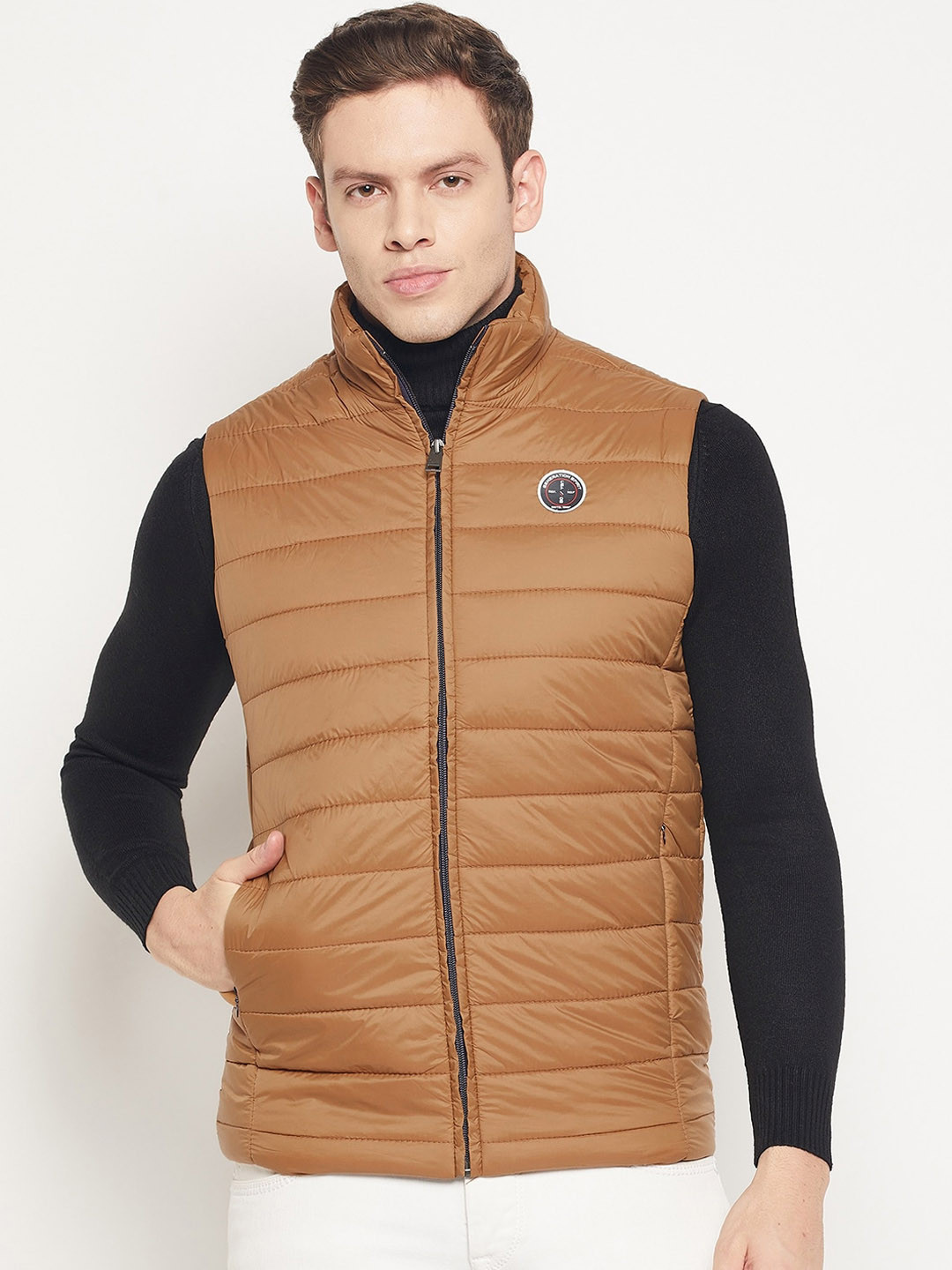 

Spirit Men Mustard Windcheater and Water Resistant Puffer Sleeveless Jacket