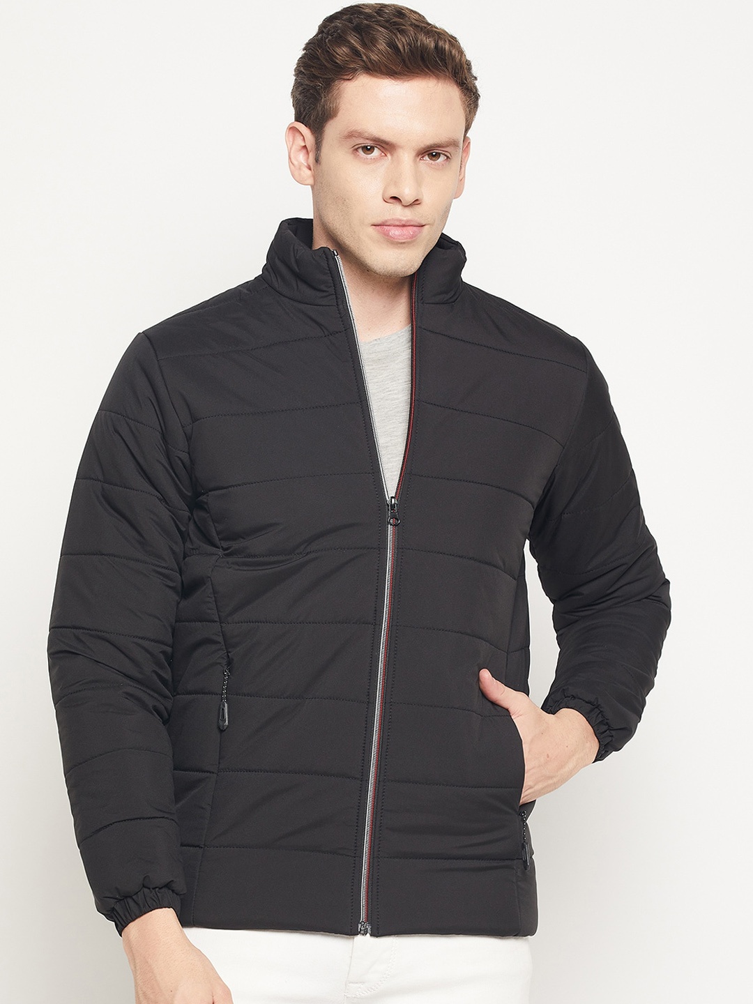 

Spirit Men Navy Blue Windcheater and Water Resistant Puffer Jacket