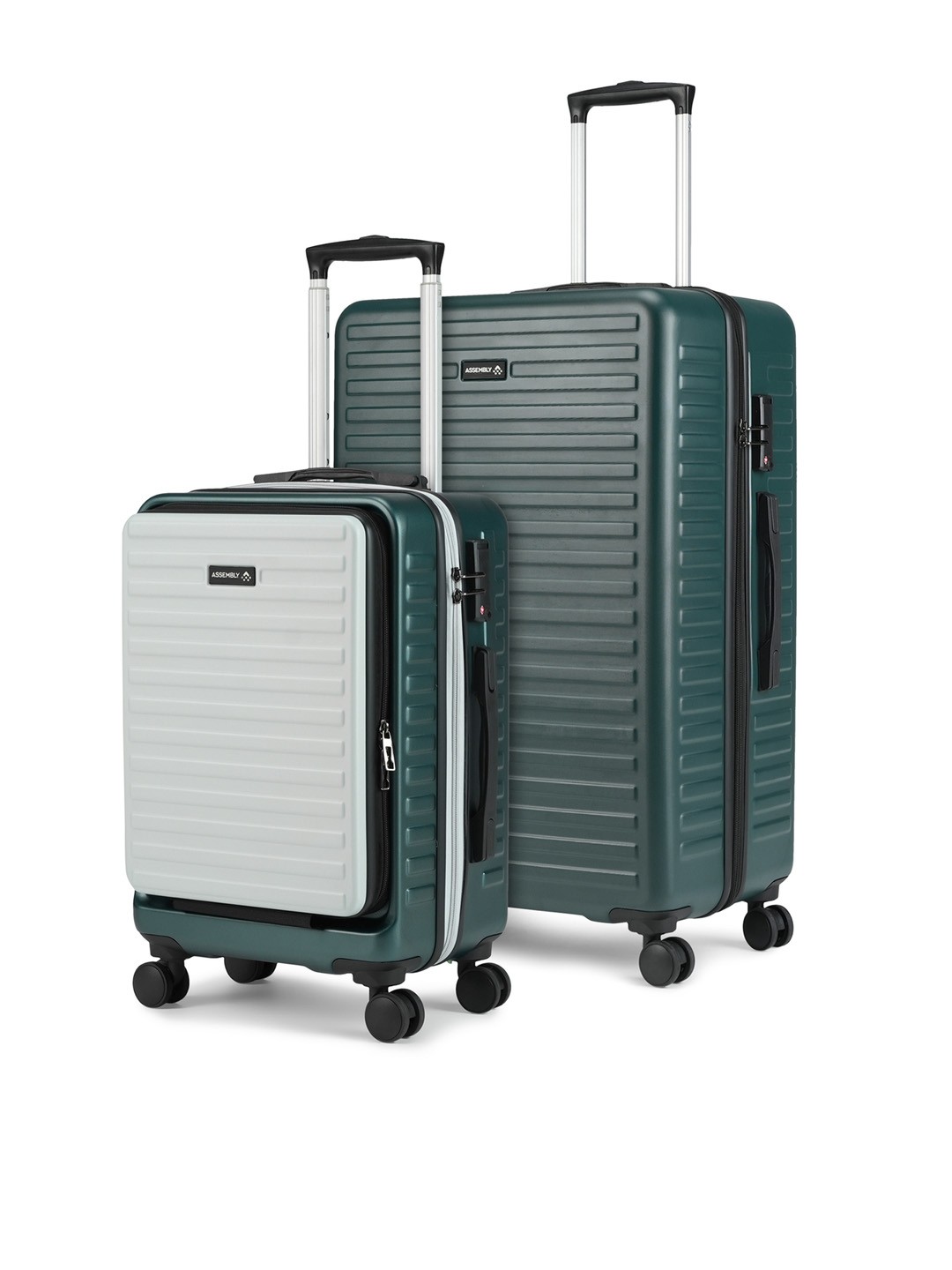 Assembly Set Of 2 Textured Hard Cabin-Sized Large-Sized Trolley Bags 40L 85L, Green