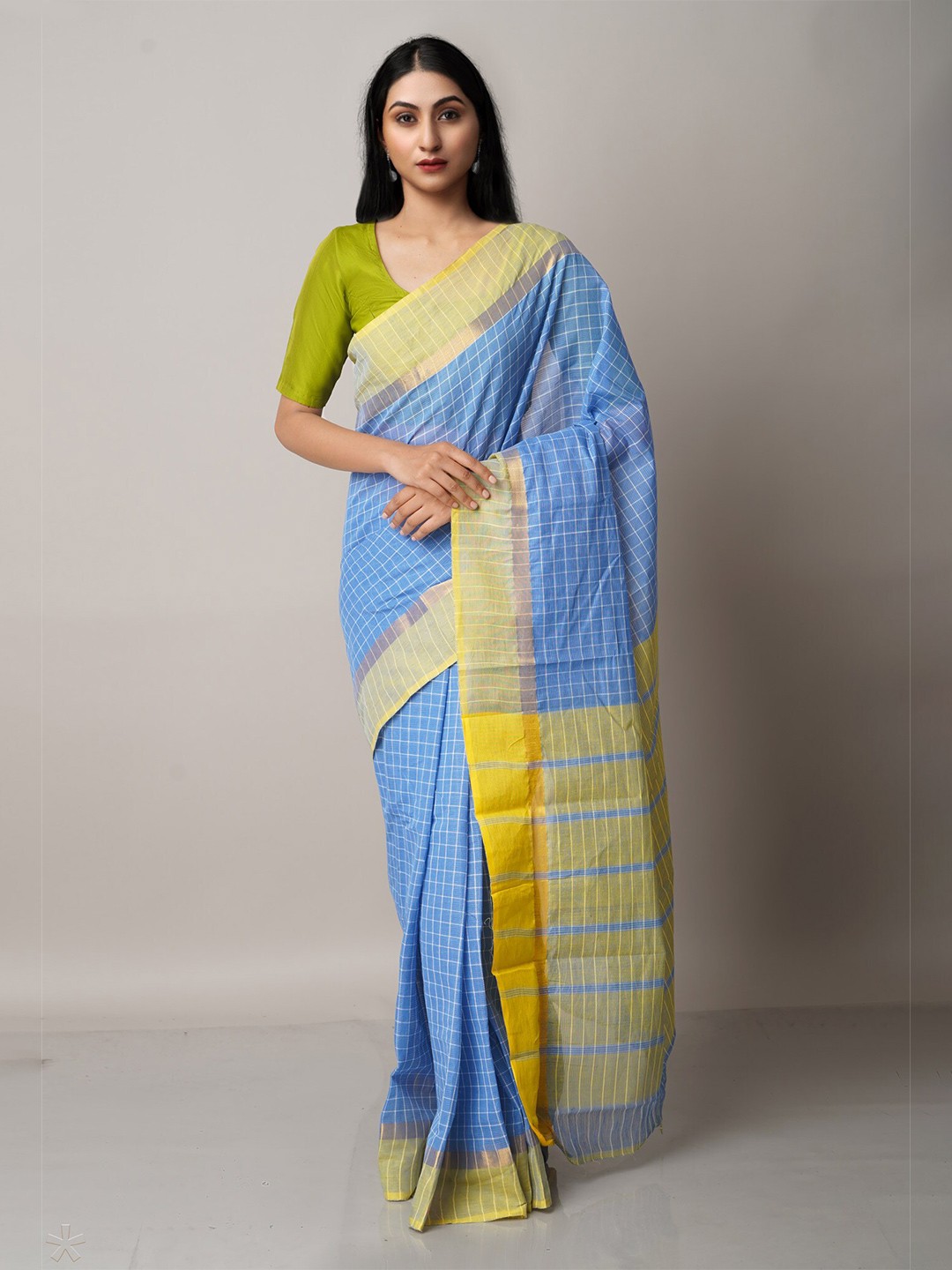 

Unnati Silks Blue & Green Woven Design Pure Cotton Mangalagiri Saree