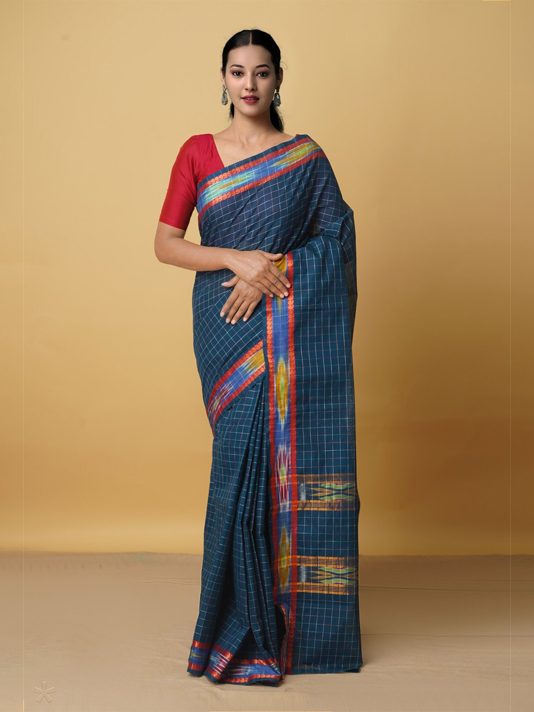 

Unnati Silks Navy Blue & Red Woven Design Pure Cotton Mangalagiri Saree