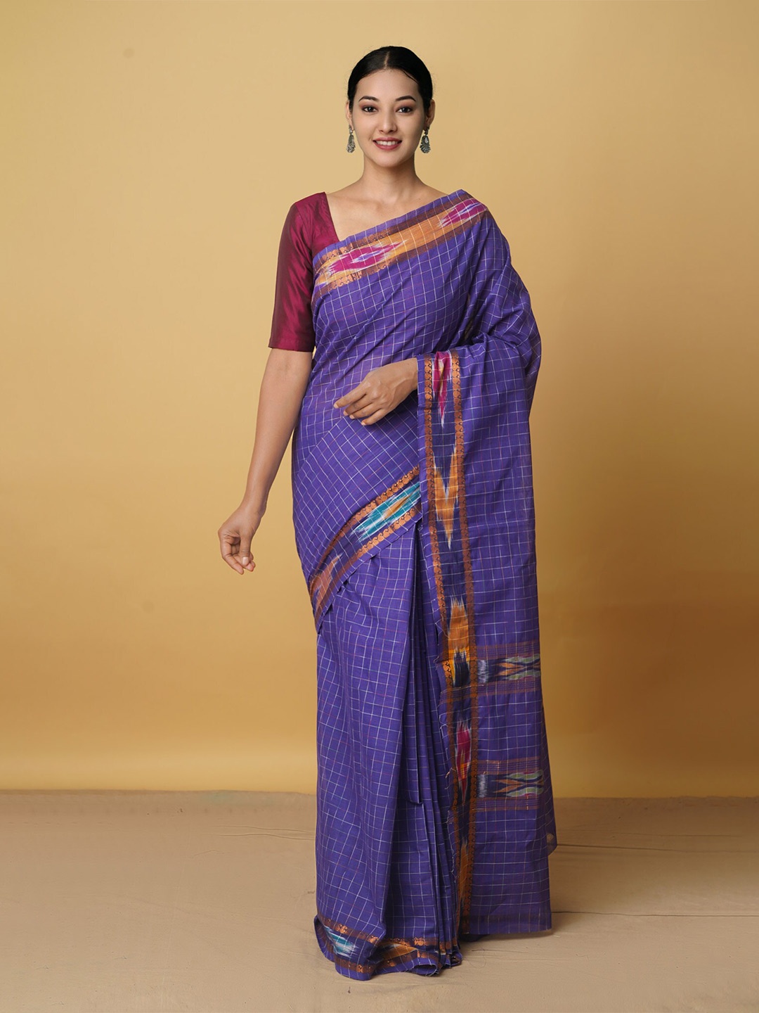 

Unnati Silks Violet & Pink Woven Design Pure Cotton Mangalagiri Saree