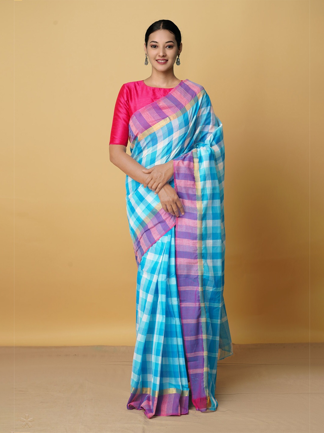 

Unnati Silks Blue & White Woven Design Zari Pure Cotton Mangalagiri Saree