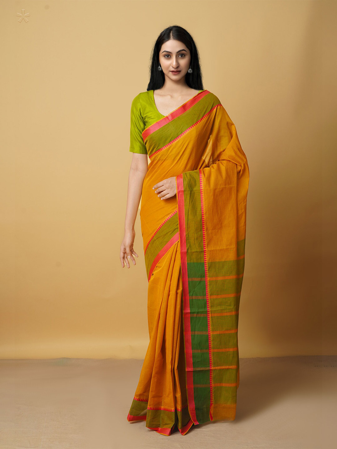 

Unnati Silks Brown & Red Woven Design Pure Cotton Mangalagiri Saree