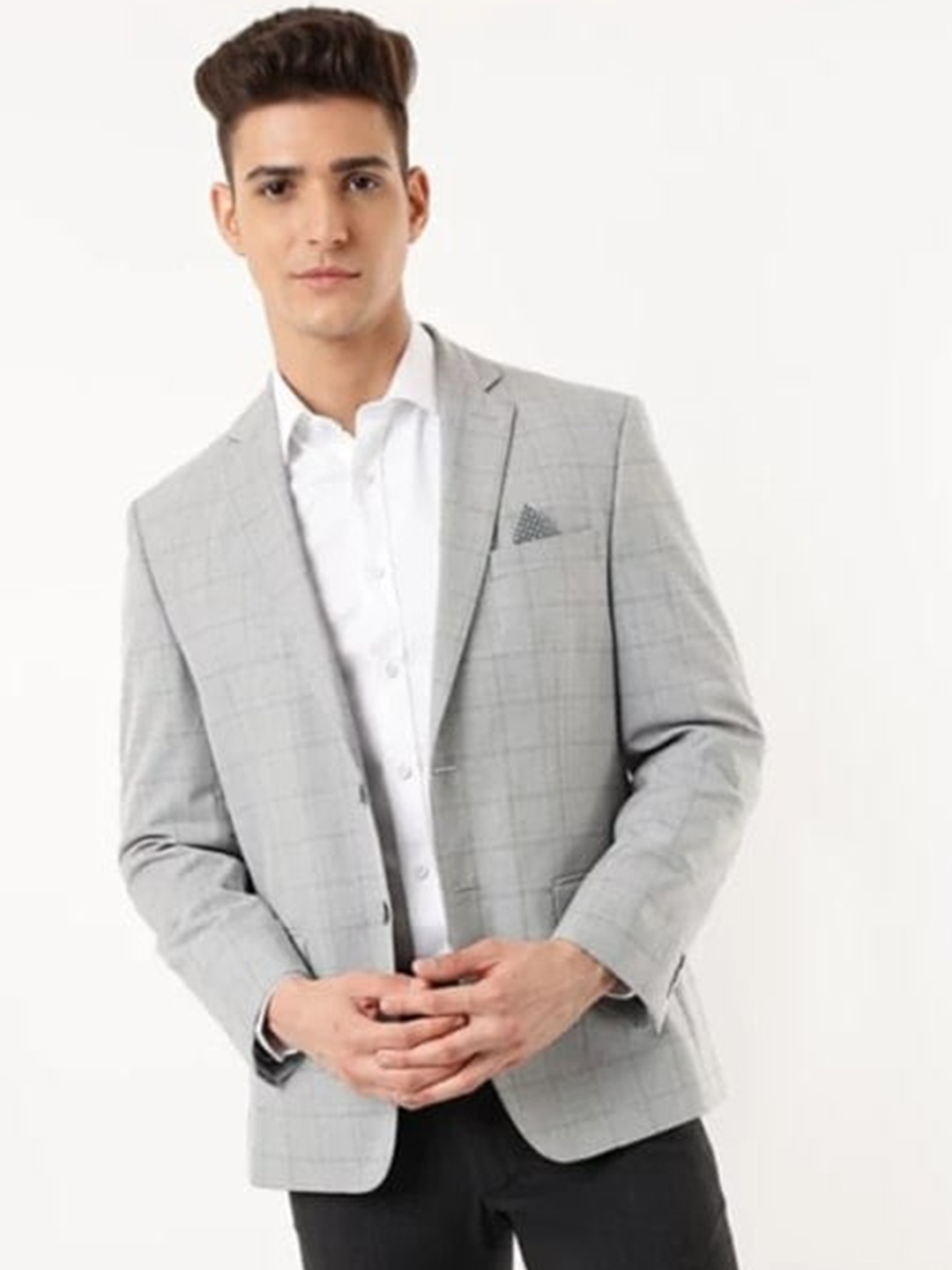 

Marks & Spencer Men Grey Checked Single-Breasted Formal Blazer