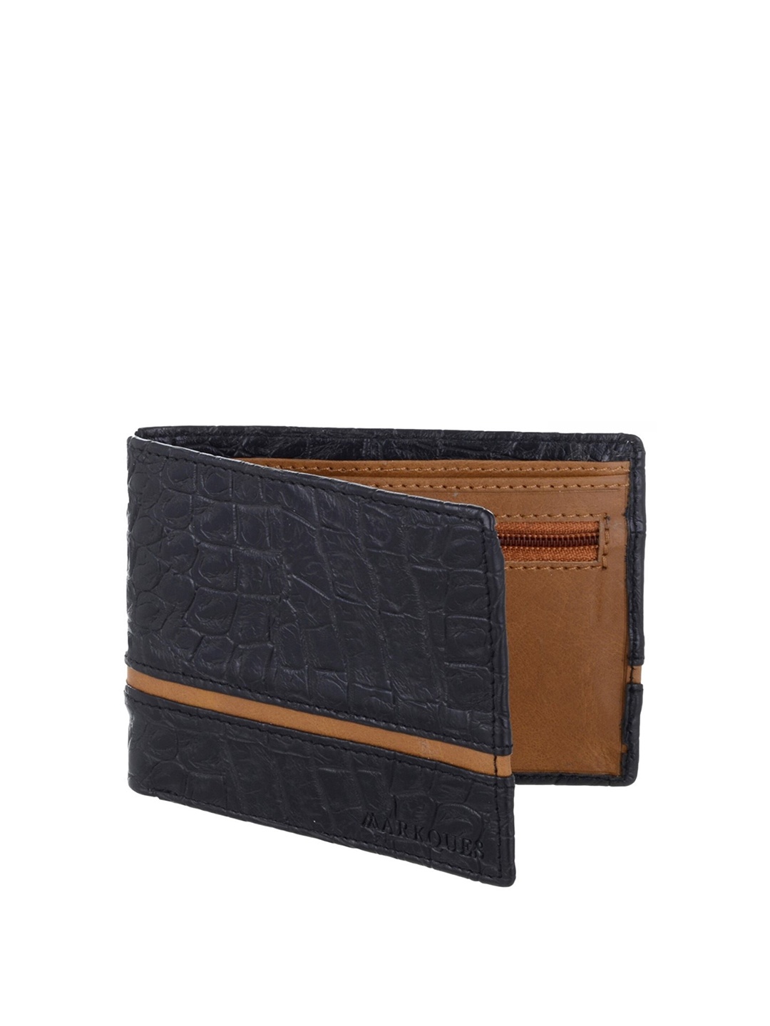 

MARKQUES Men Textured Two Fold Wallet, Black