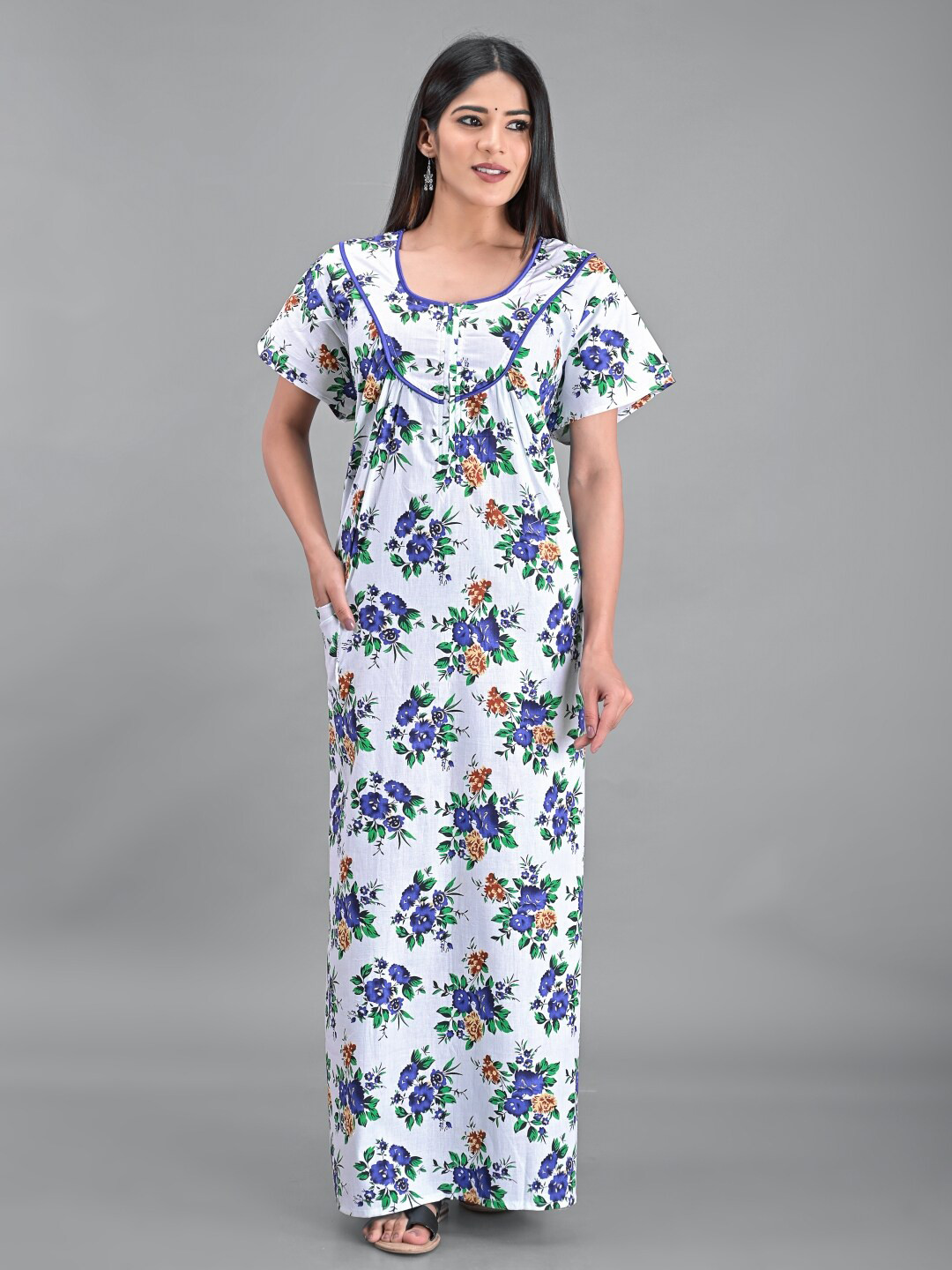 

Apratim White Printed Maxi Pure Cotton Nightdress