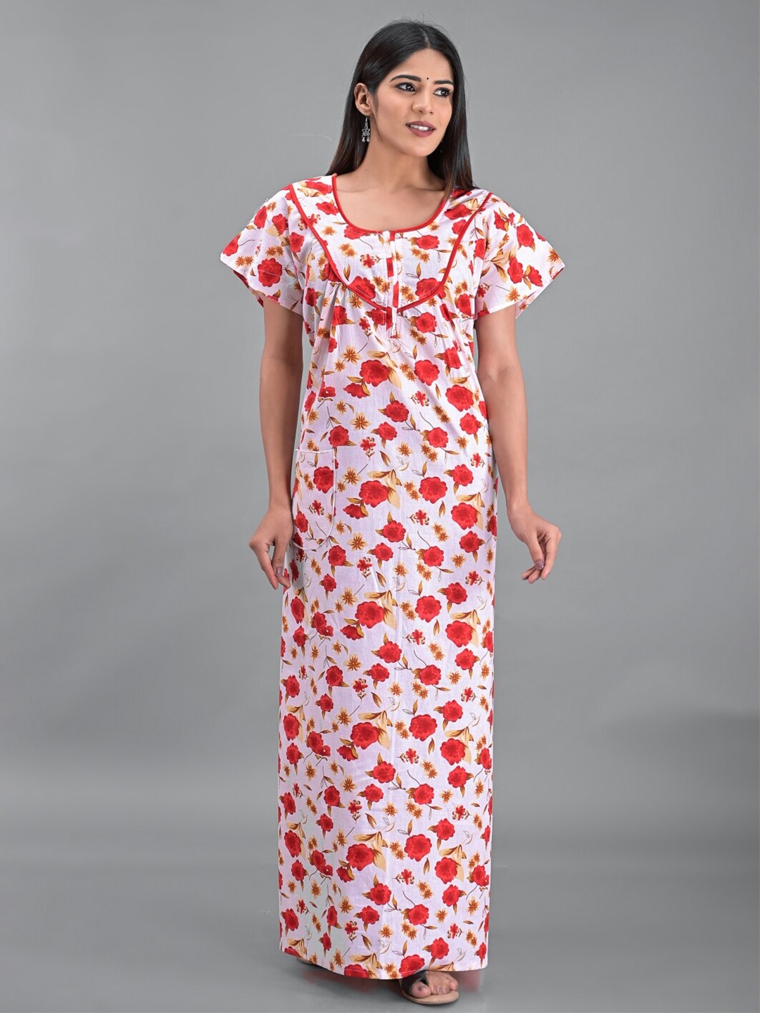 

Apratim White Printed Maxi Pure Cotton Nightdress
