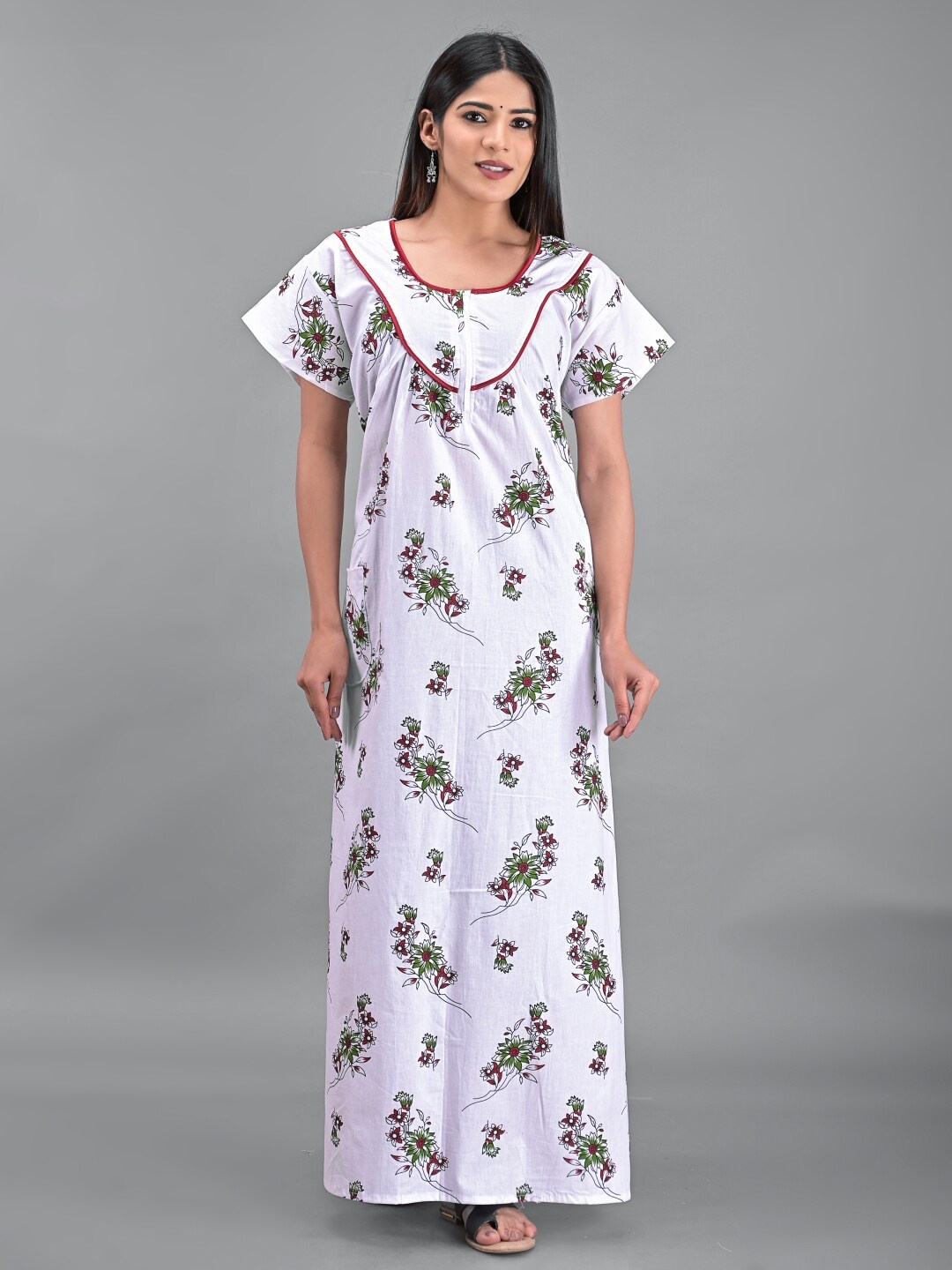 

Apratim White Printed Maxi Pure Cotton Nightdress