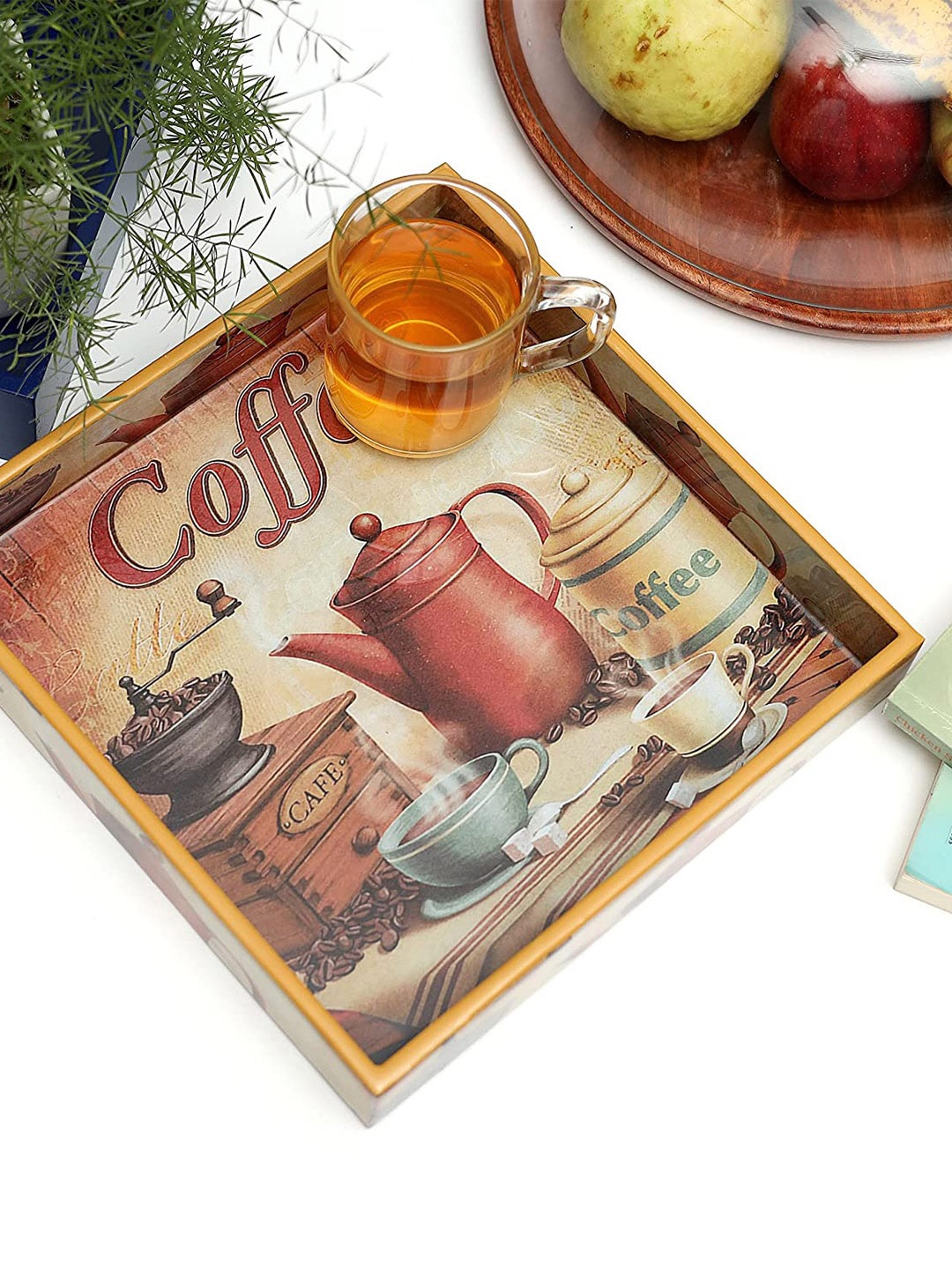 

DULI Brown Printed Multipurpose Square Serving Trays