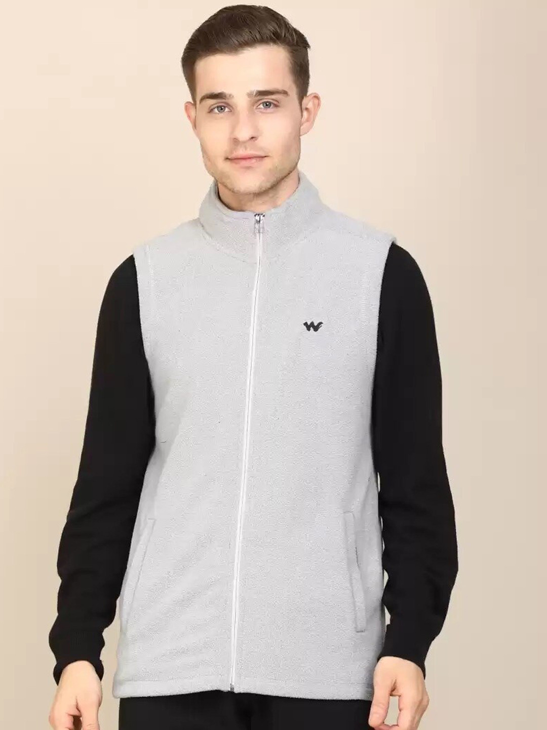 

Wildcraft Men Grey Melange Black Colourblocked Fleece Lightweight Sporty Jacket