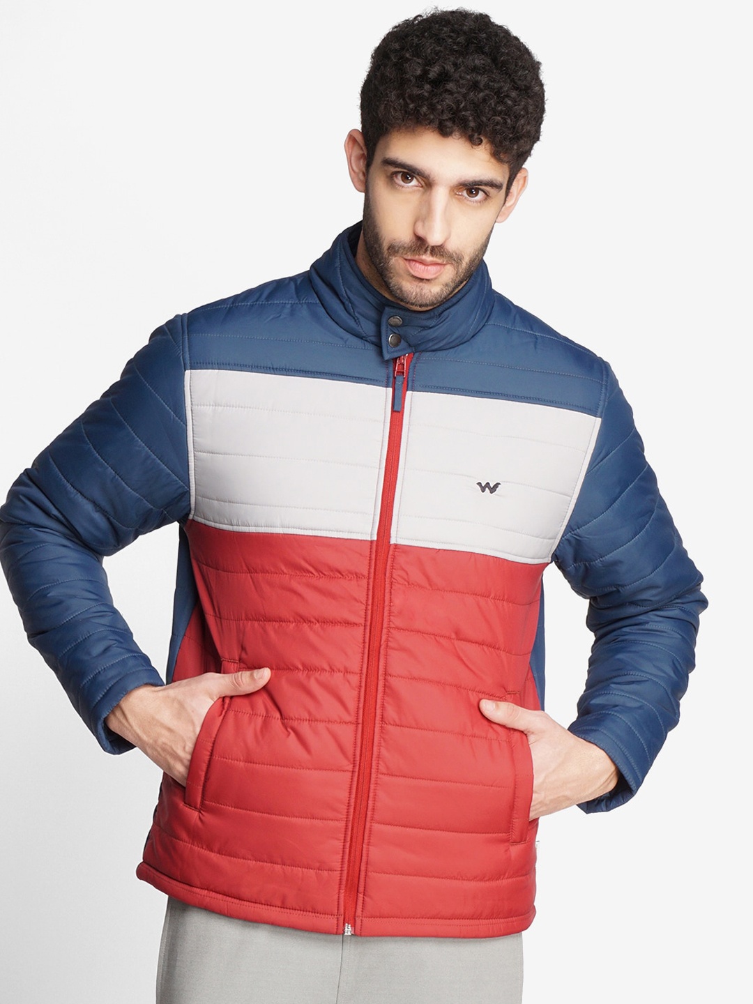 

Wildcraft Men Navy Blue Red Colourblocked Windcheater Puffer Jacket