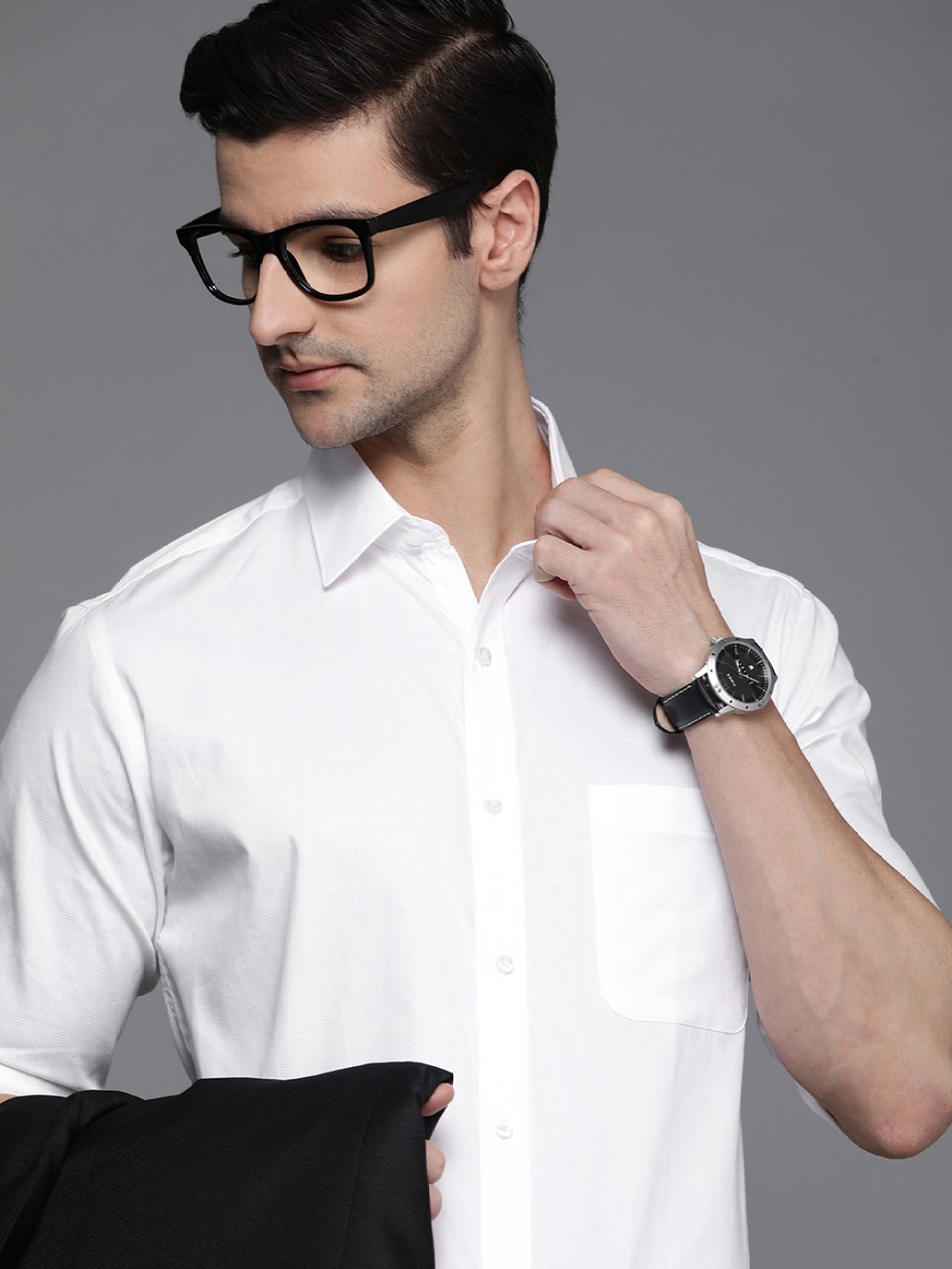 

Raymond Men White Self Design Semi Sheer Pure Cotton Slim Fit Casual Shirt