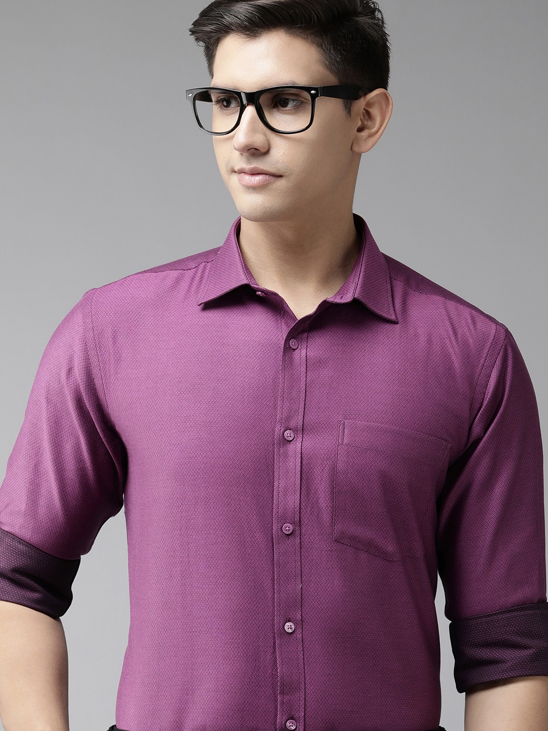 

Park Avenue Men Pure Cotton Textured Slim Fit Formal Shirt, Purple