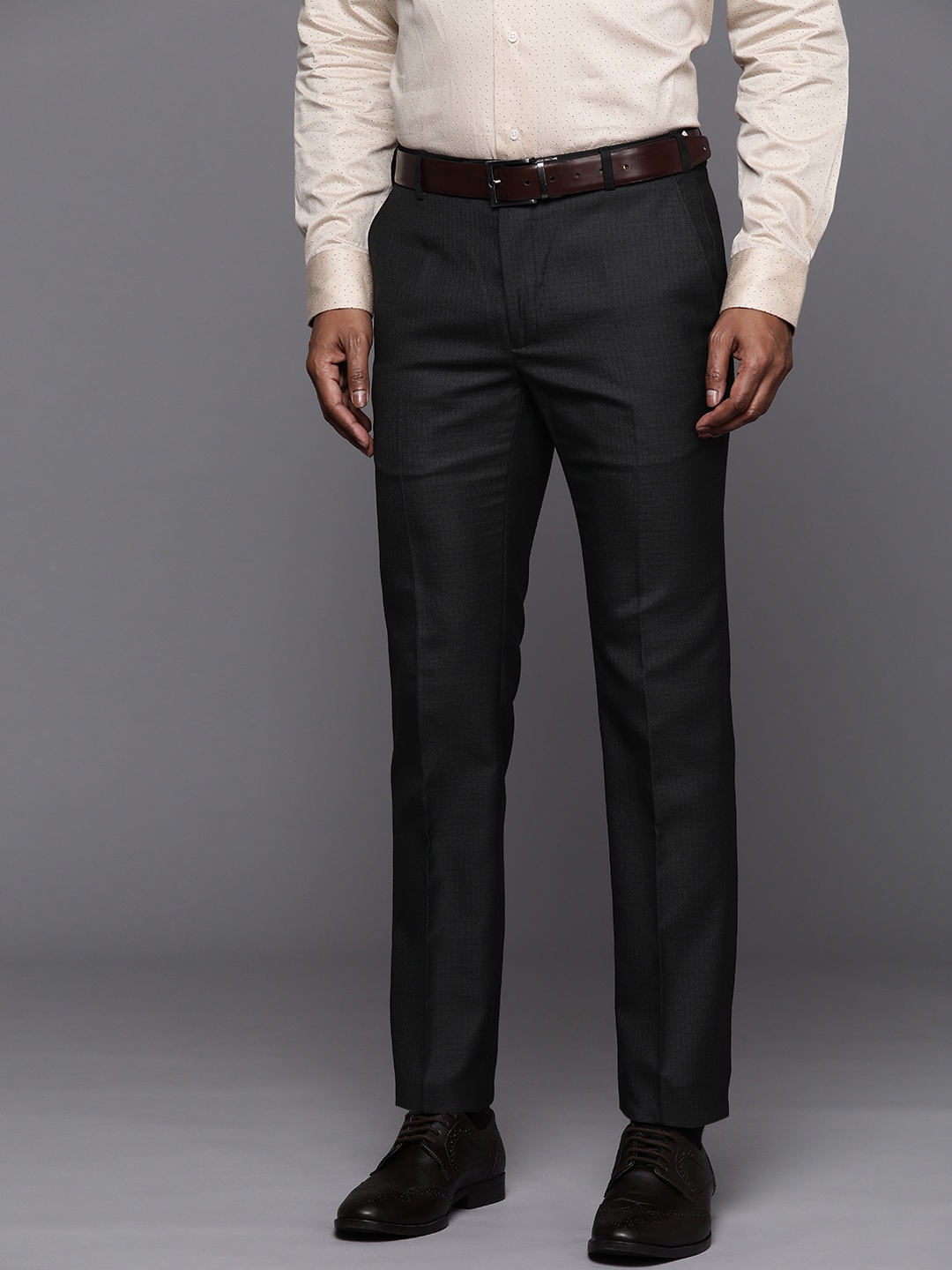 

Raymond Men Black Self-Checked Slim Fit Formal Trousers