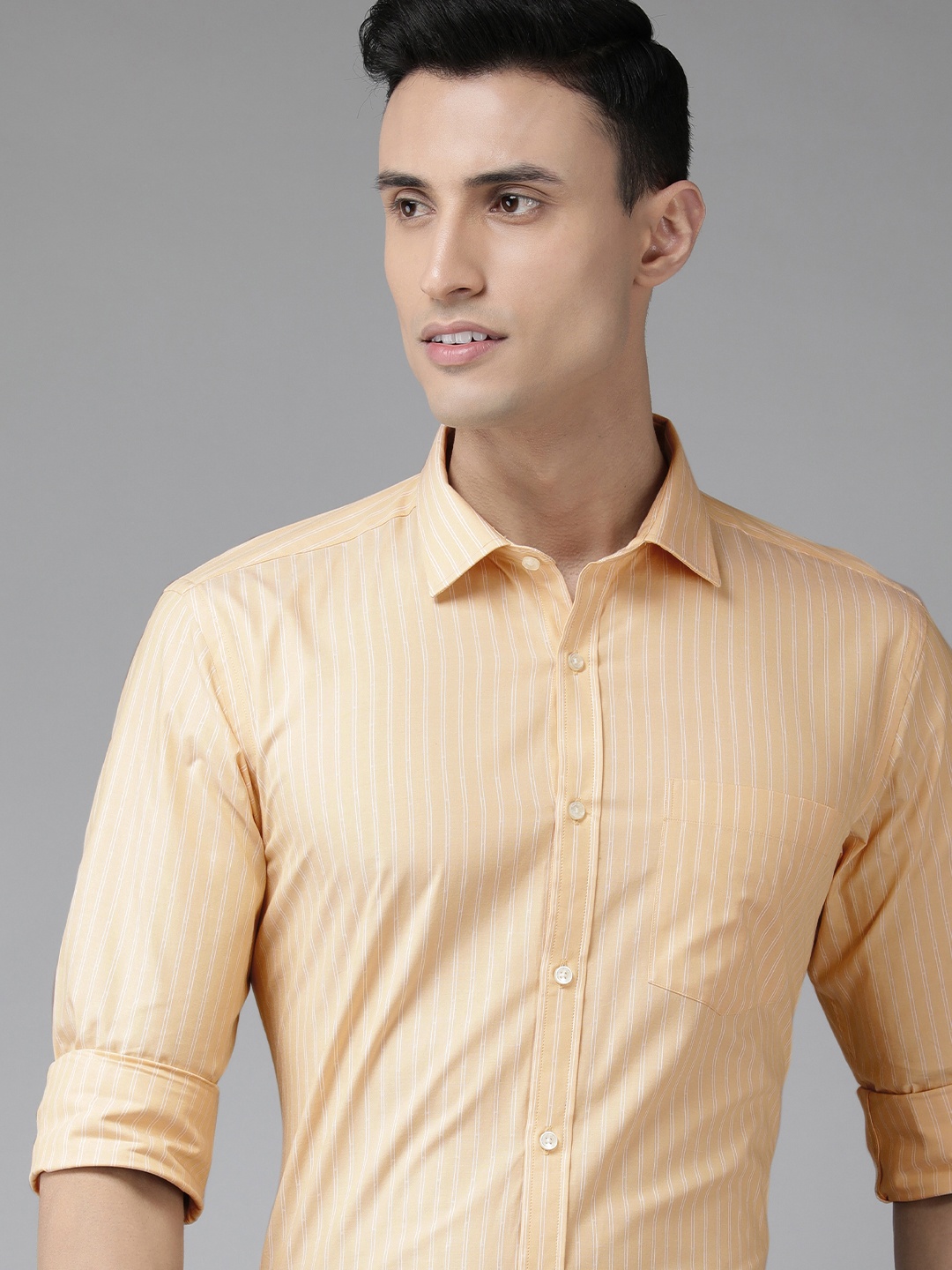 

Park Avenue Men Yellow Slim Fit Striped Formal Shirt