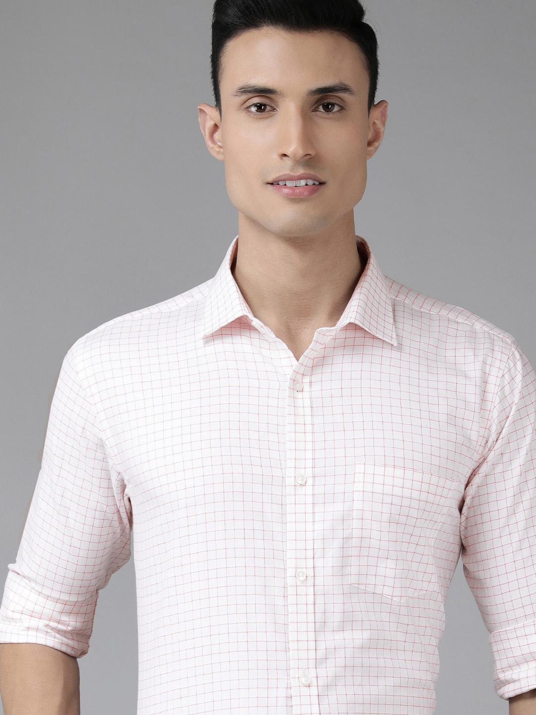 

Park Avenue Men White & Red Slim Fit Grid Tattersall Checked Pure Cotton Formal Shirt