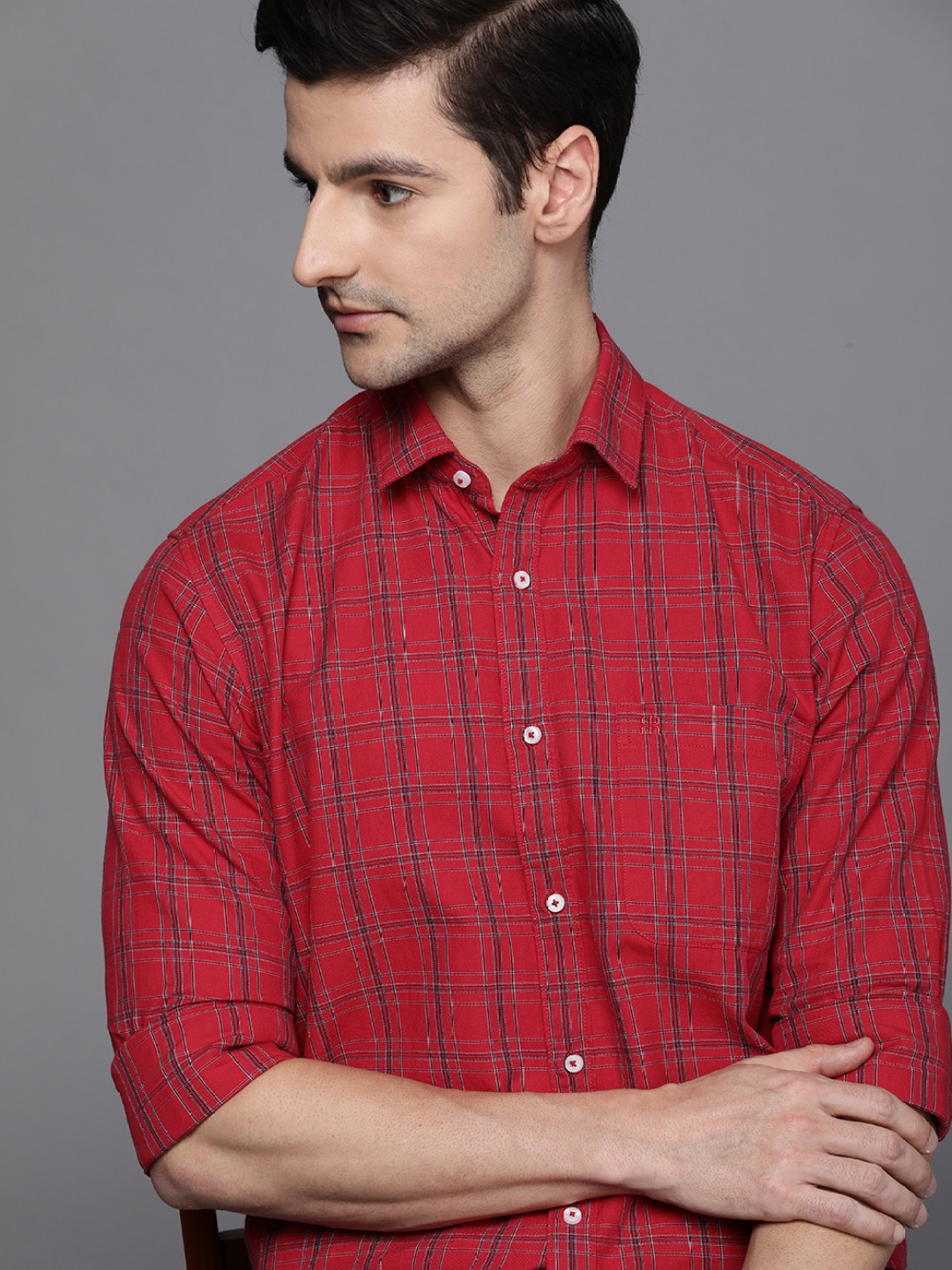 

Raymond Men Red Tartan Checked Pure Cotton Casual Shirt