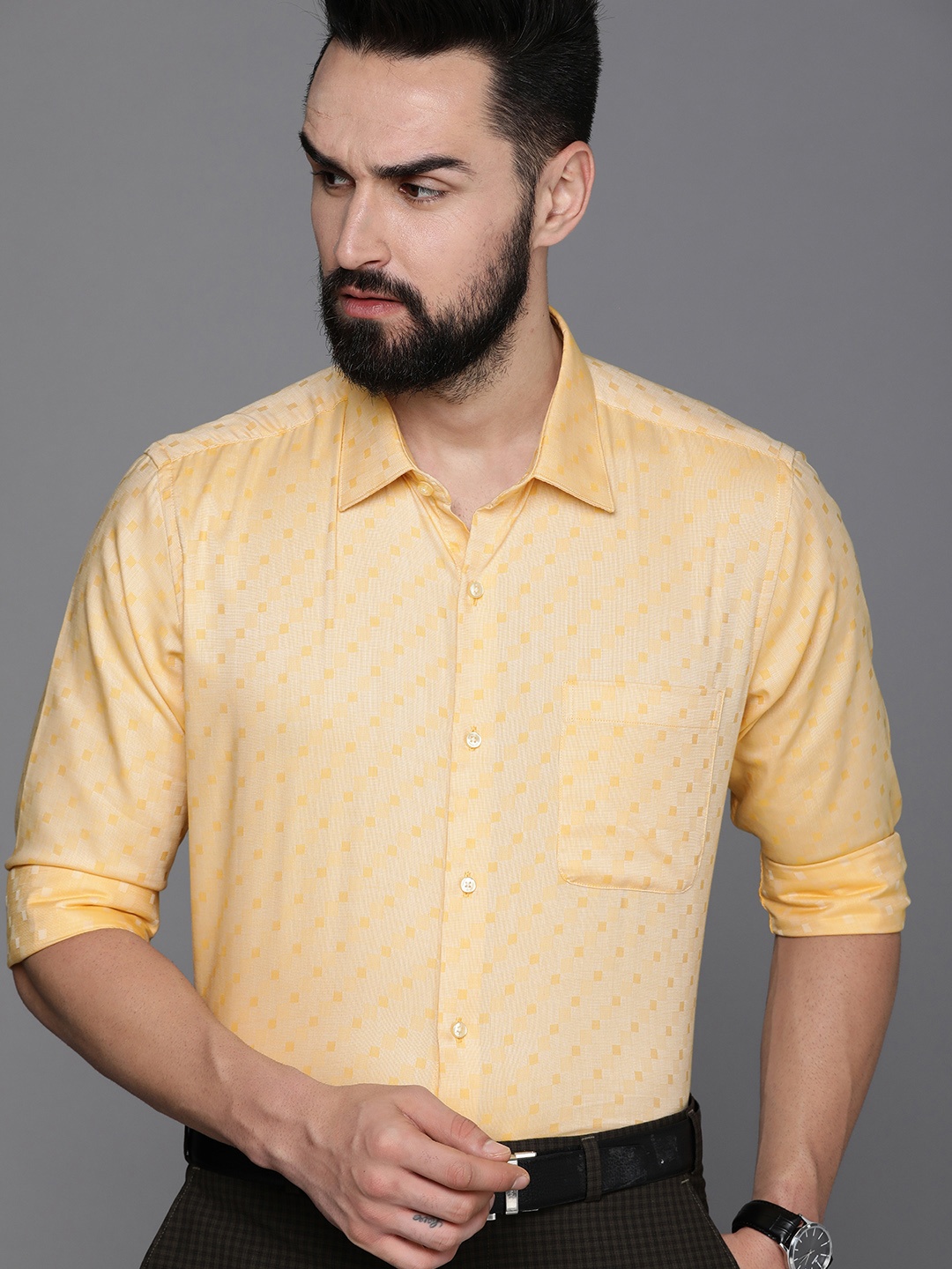 

Raymond Men Pure Cotton Textured Contemporary Formal Shirt, Yellow