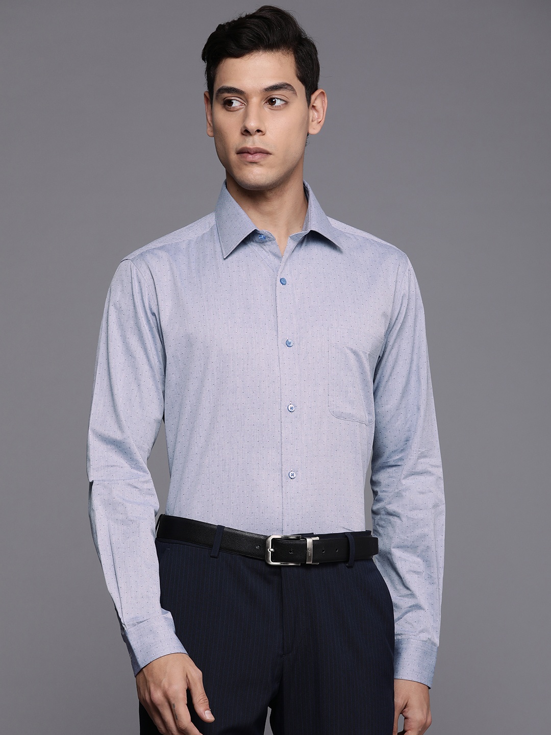 

Raymond Men Grey Printed Pure Cotton Slim Fit Formal Shirt, Green