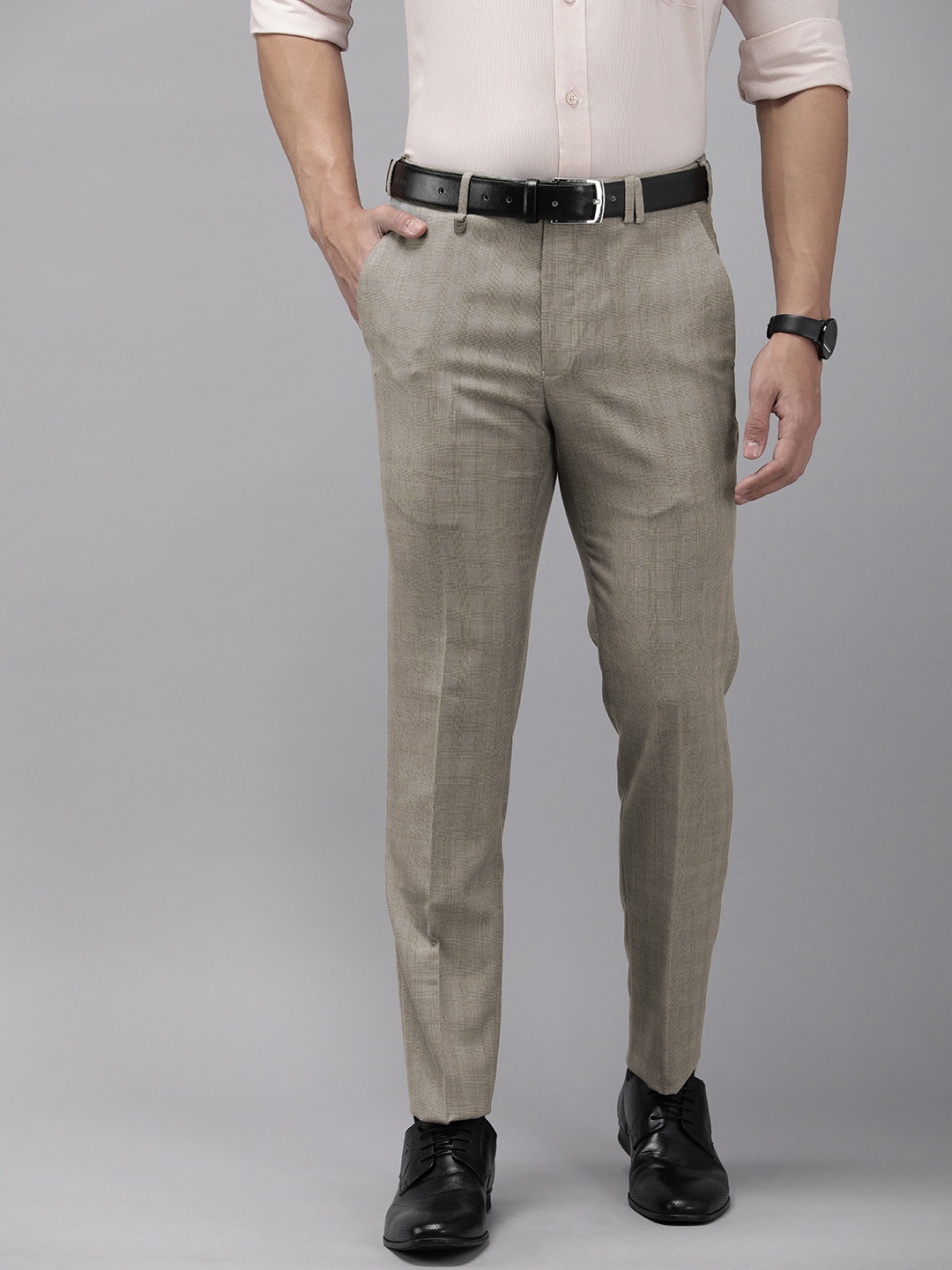 

Park Avenue Men Checked Super Slim Fit Formal Trousers, Grey