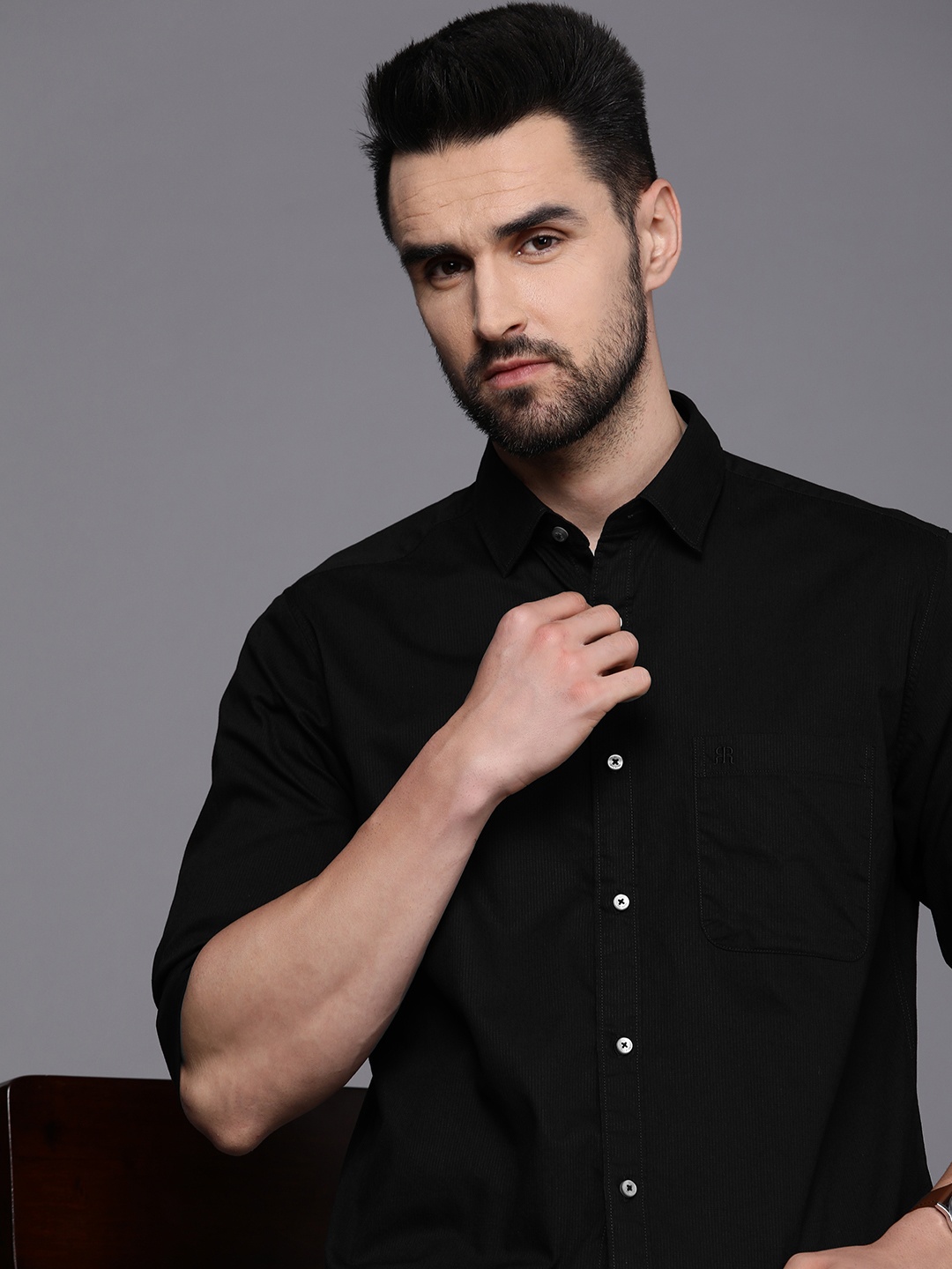 

Raymond Men Black Striped Slim Fit Pure Cotton Casual Shirt