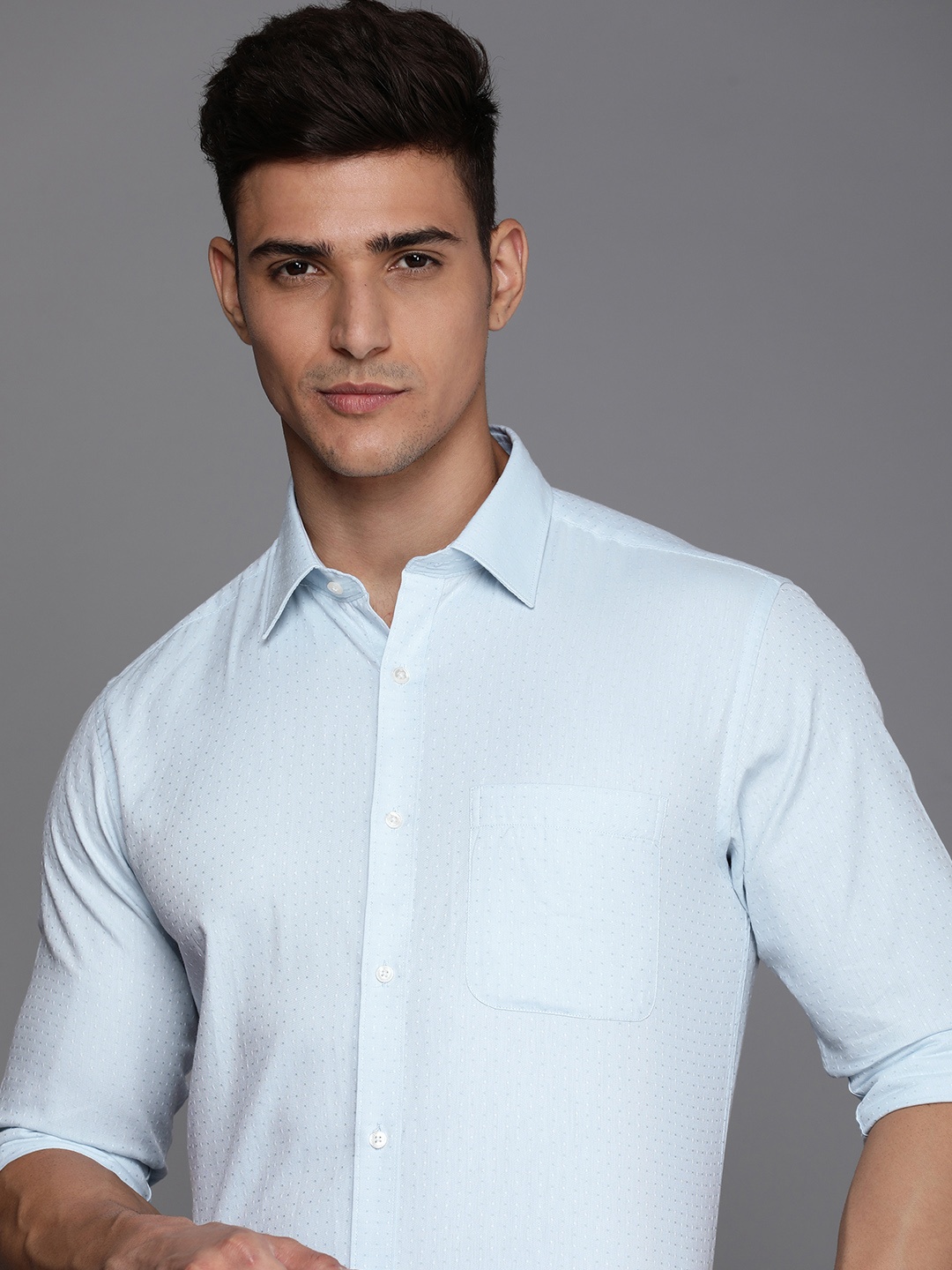 

Raymond Self Design Slim Fit Pure Cotton Formal Shirt, Blue