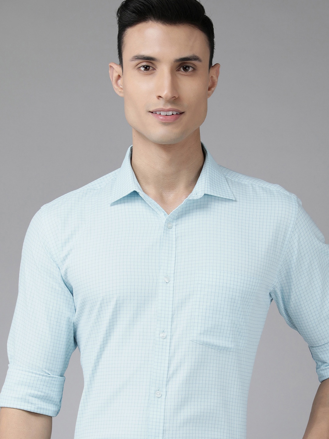 

Park Avenue Men Blue Slim Fit Micro Checks Checked Formal Shirt