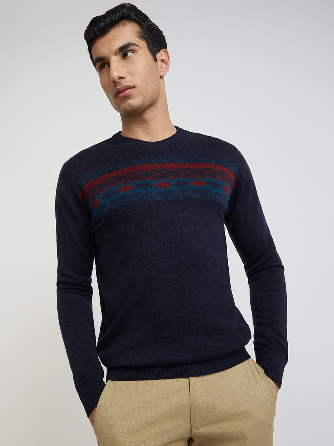 

Raymond Men Navy Blue Printed Pullover