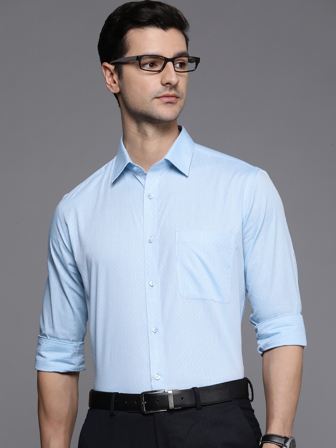 

Raymond Men Blue Pure Cotton Slim Fit Formal Shirt