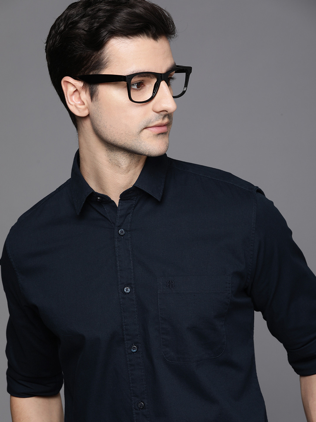 

Raymond Men Blue Slim Fit Self Design Striped Pure Cotton Casual Shirt